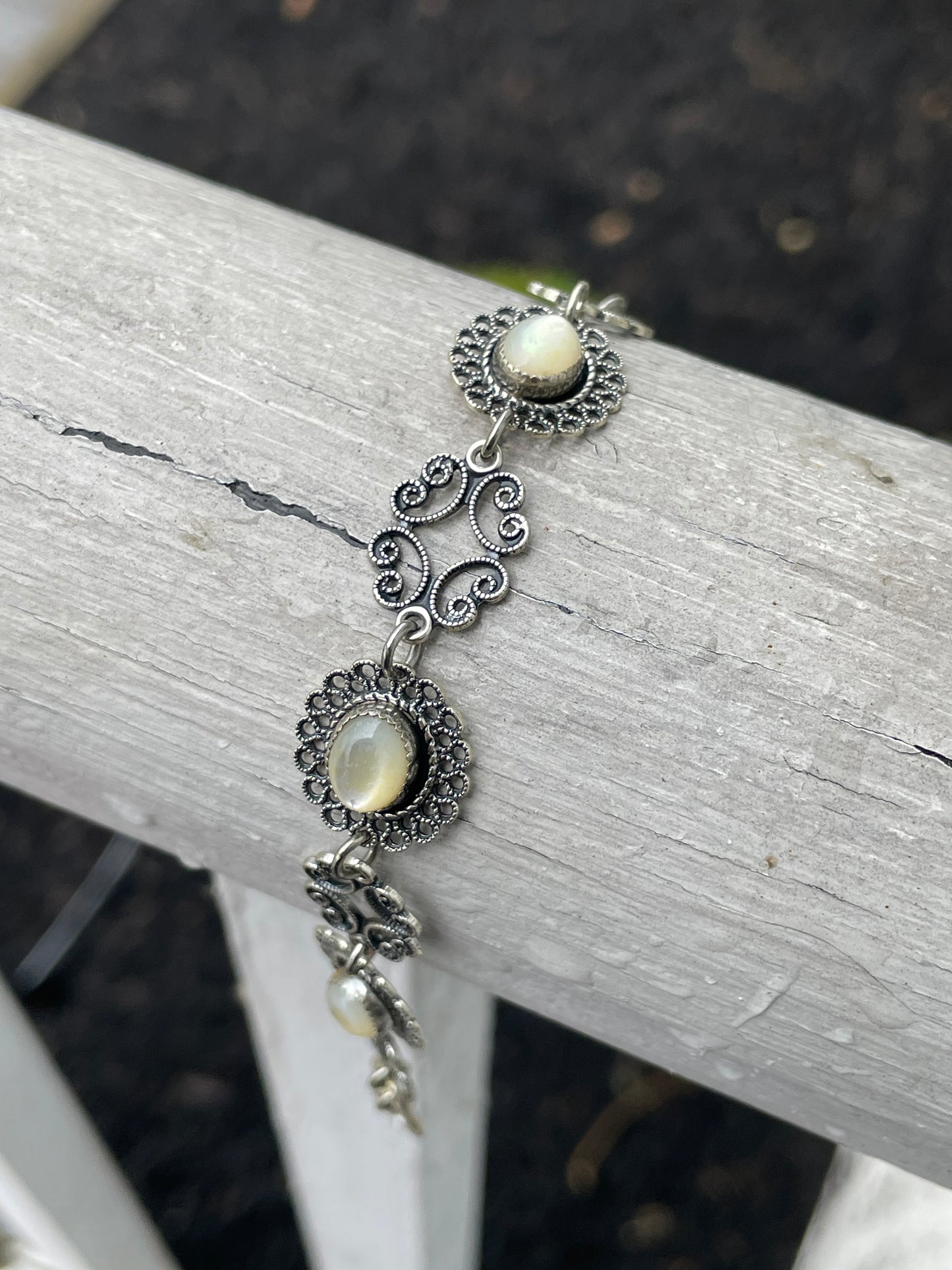 Designer Beau 925 Sterling Silver Moonstone Filigree Bracelet