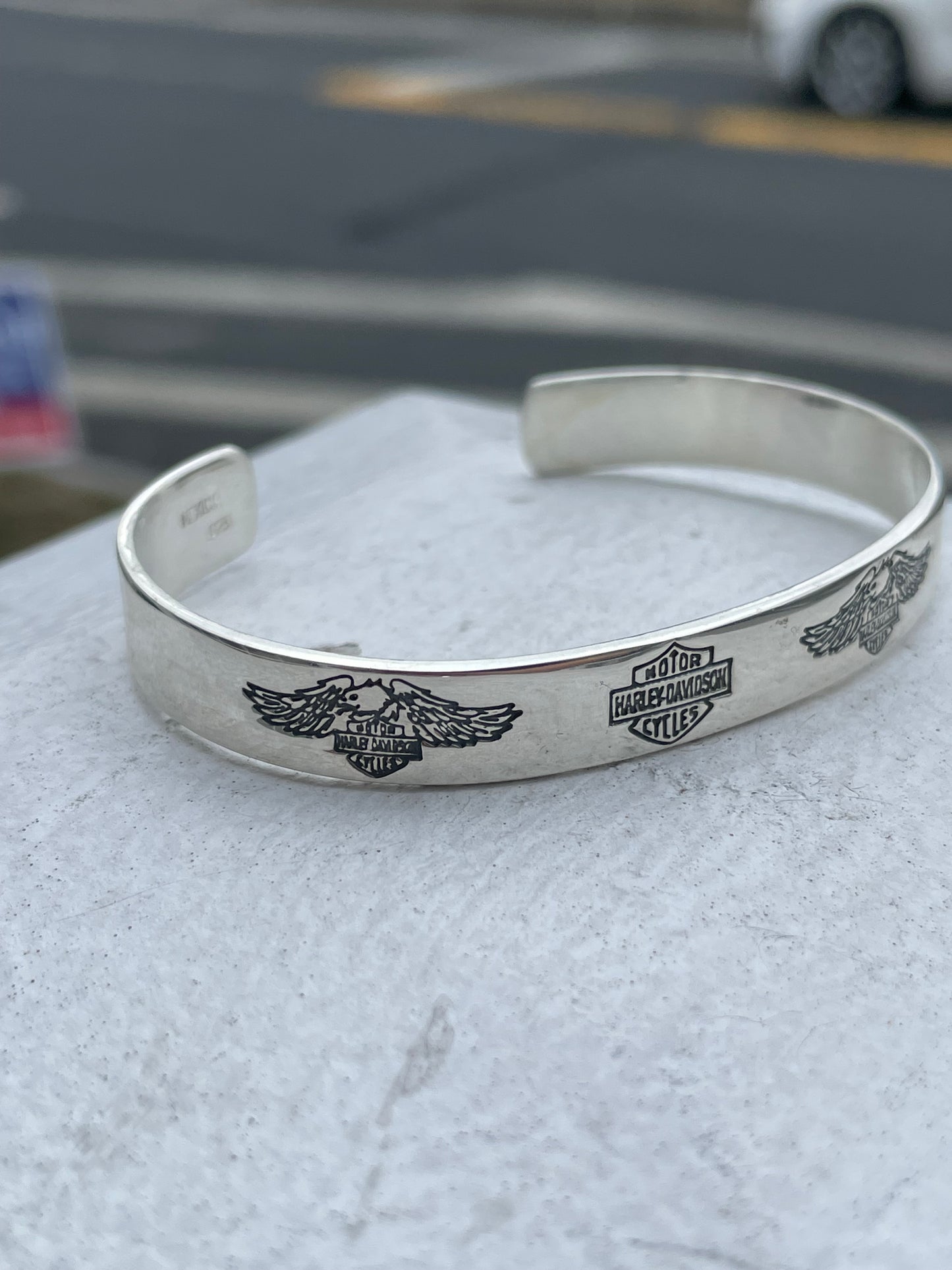 925 Sterling Silver Harley Davidson Cuff Bracelet 7”-8”