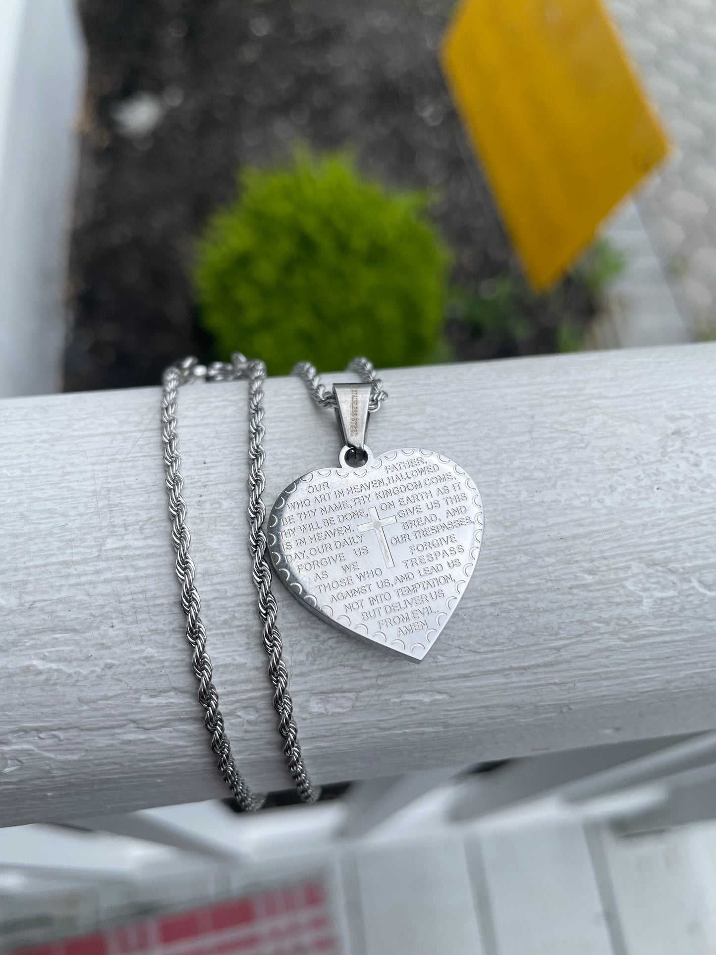 Stainless Steel Lord’s Prayer Heart Necklace 17”