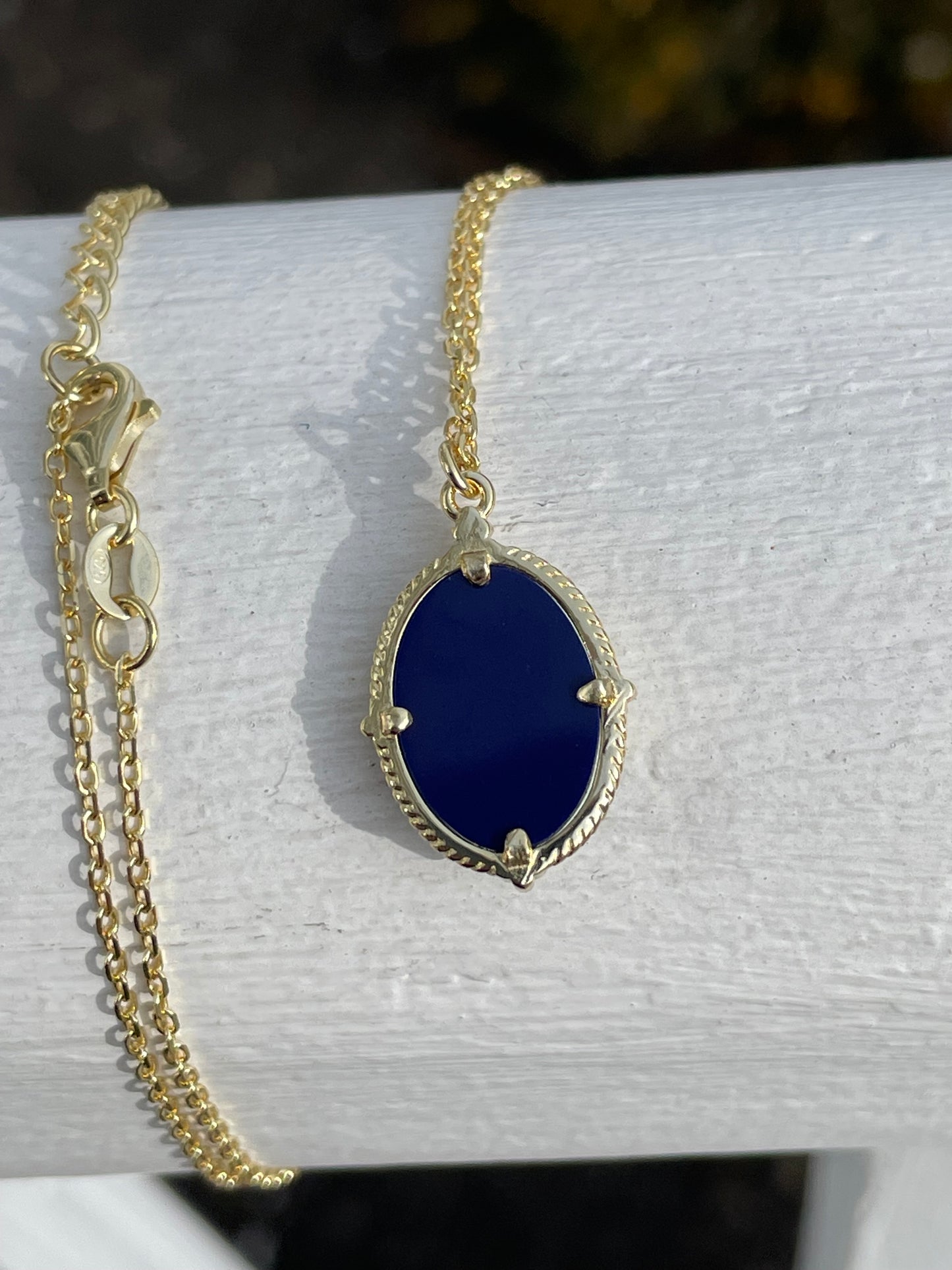 925 Sterling Silver Vermeil Blue Opal Reversible Necklace 18”