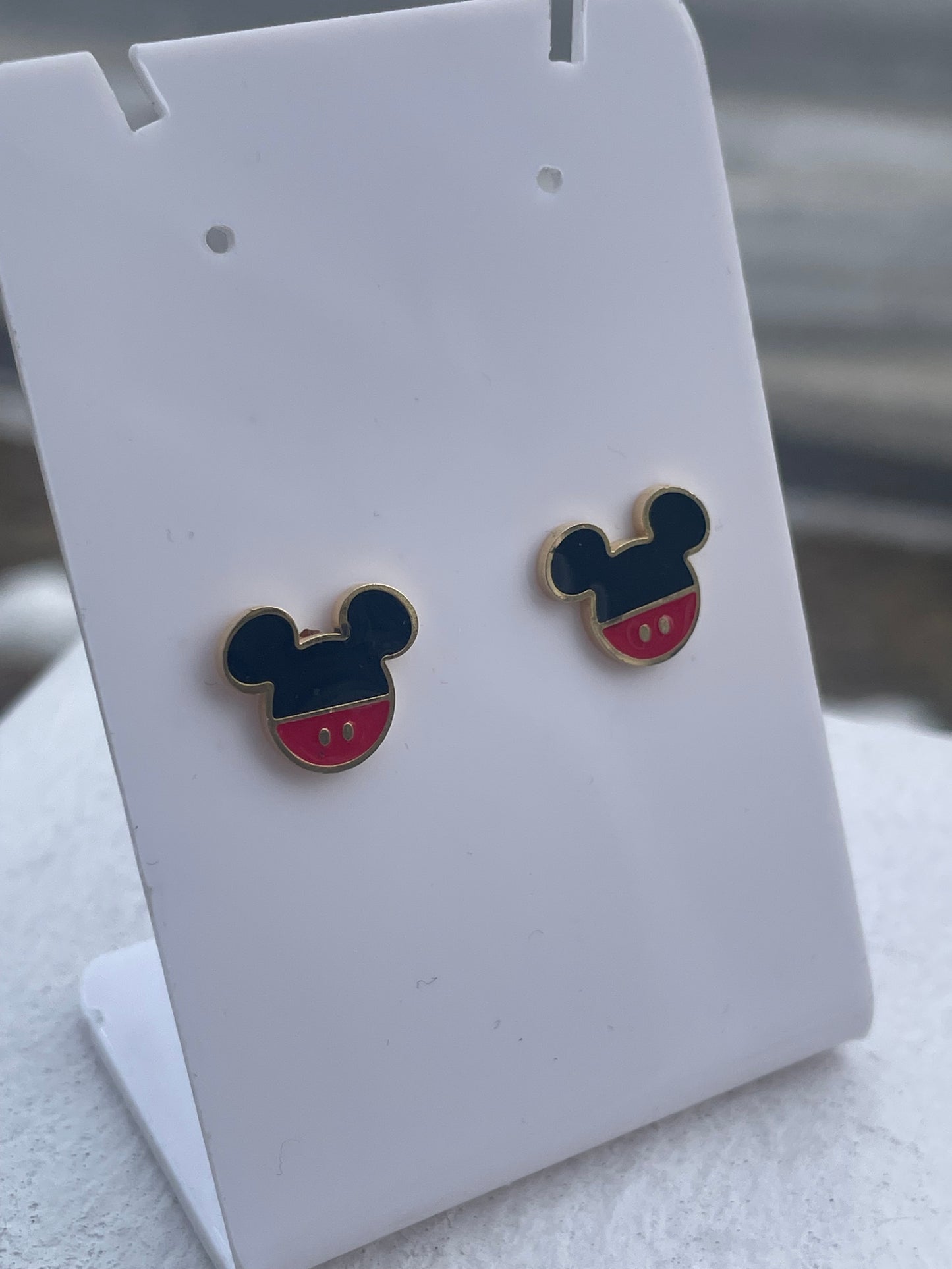 Stainless Steel Mickey Logo Stud Earrings