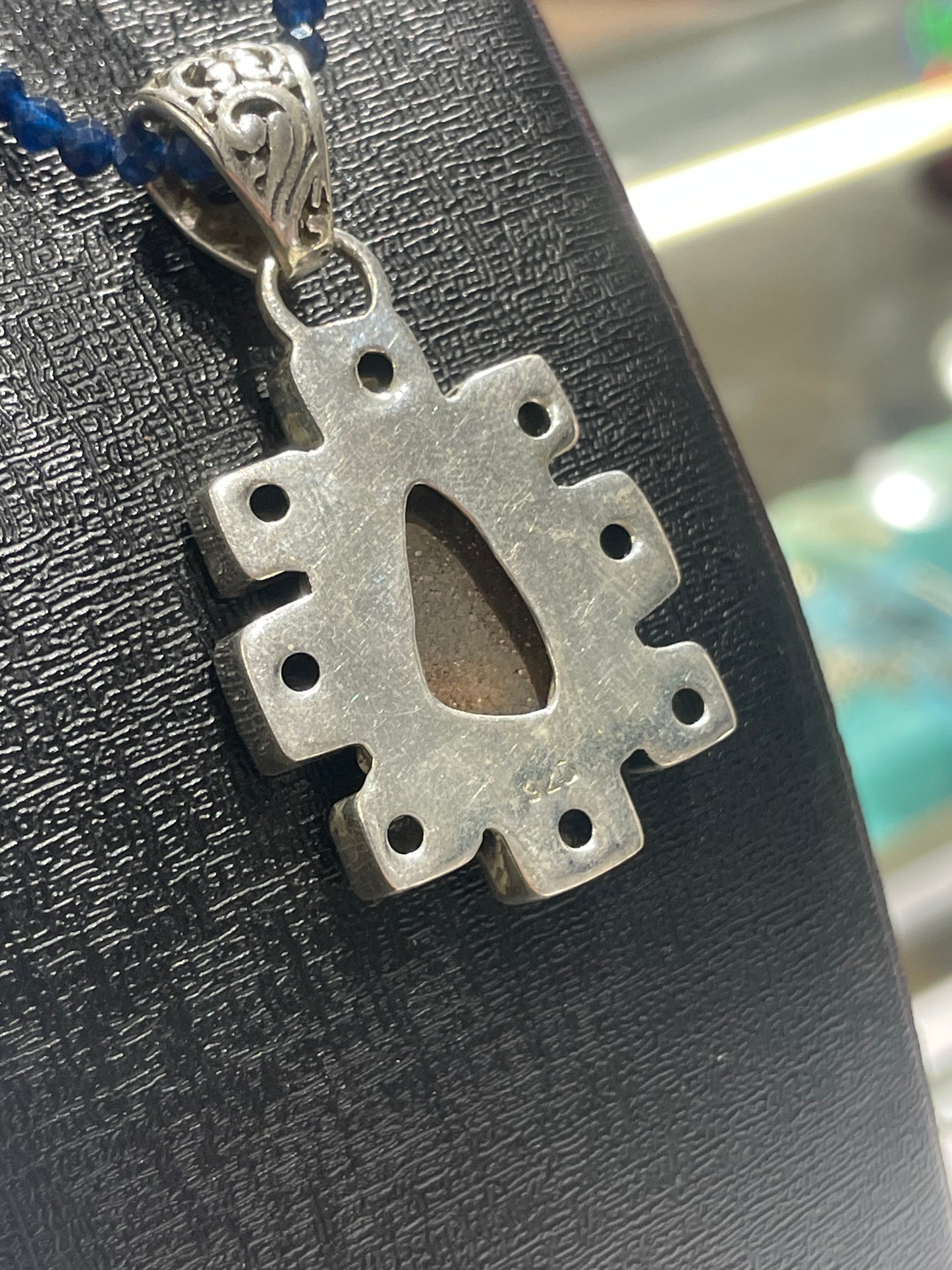 925 Sterling Silver Natural Sapphire Necklace with Natural Chalcedon, Iolite, and Aquamarine Cluster Pendant