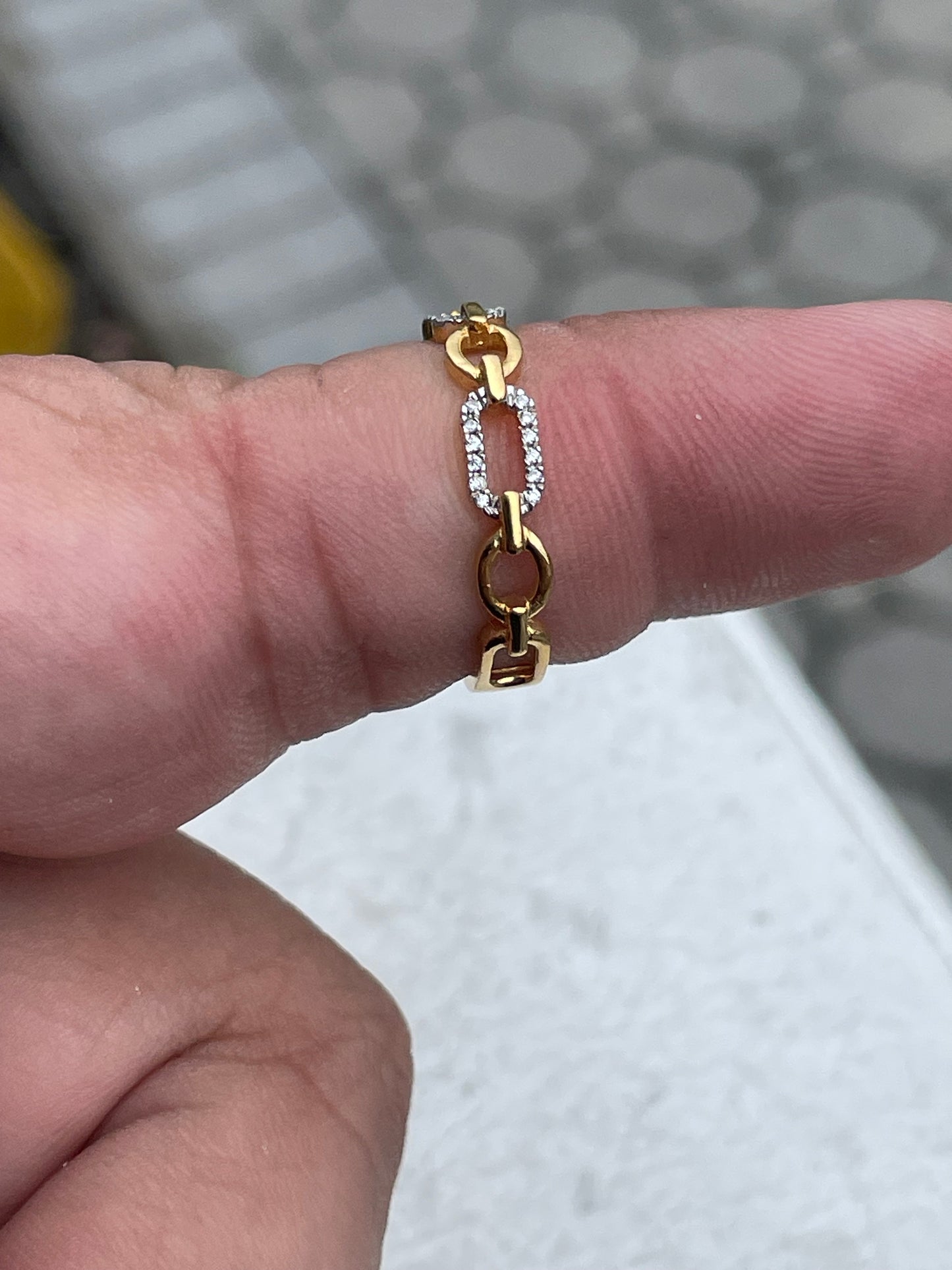 925 Sterling Silver Vermeil Chainlink Band Ring with Clear Cz Size 7