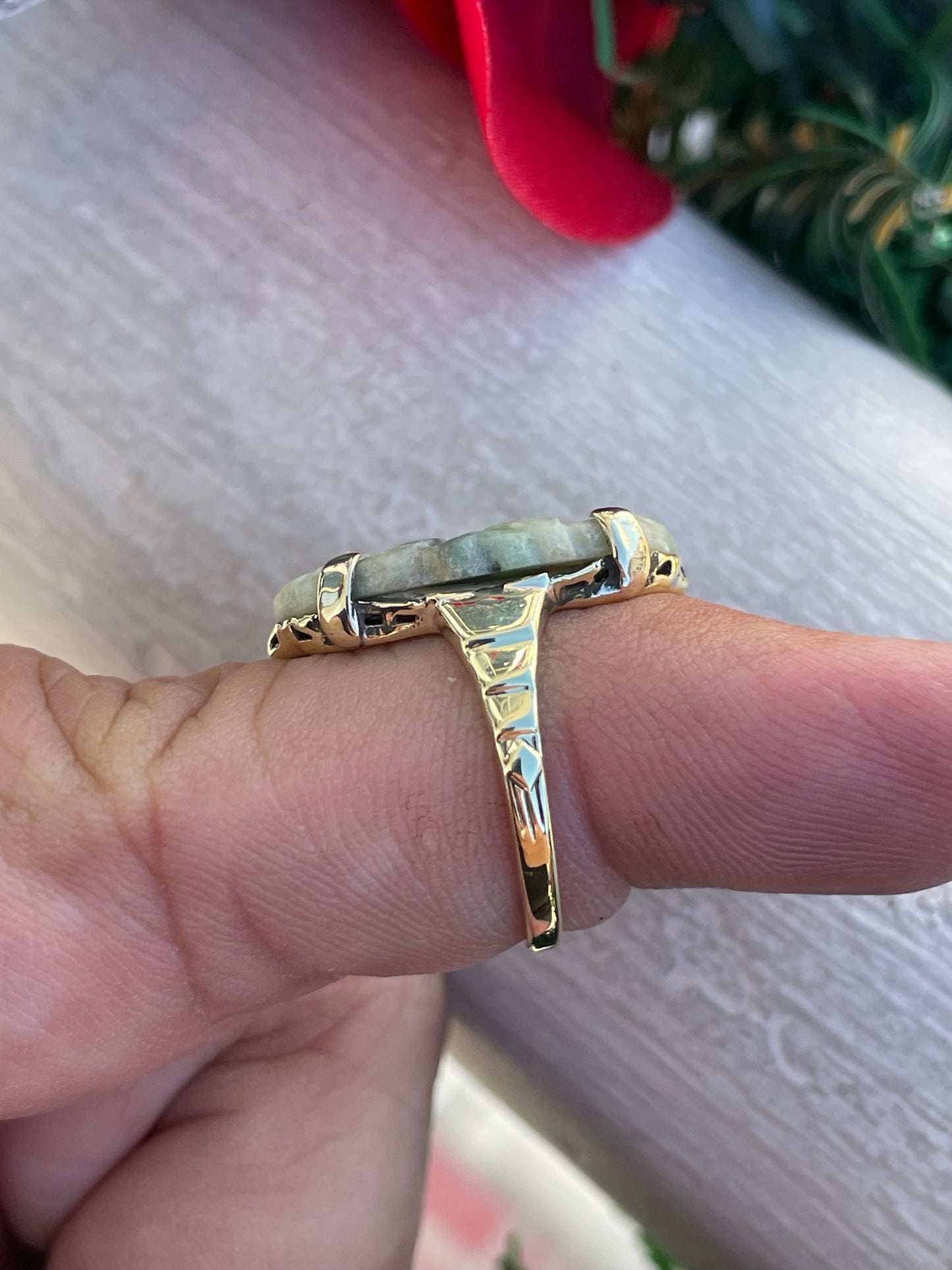 14k Natural Jade Signet Stone Ring Size 6