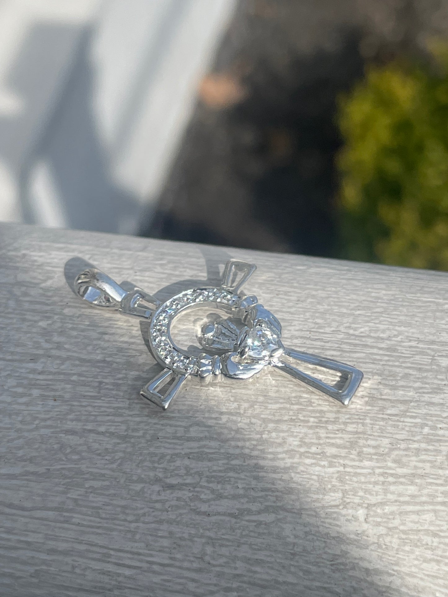 925 Sterling Silver Sparkling Irish Claddagh Celtic Cross Pendant