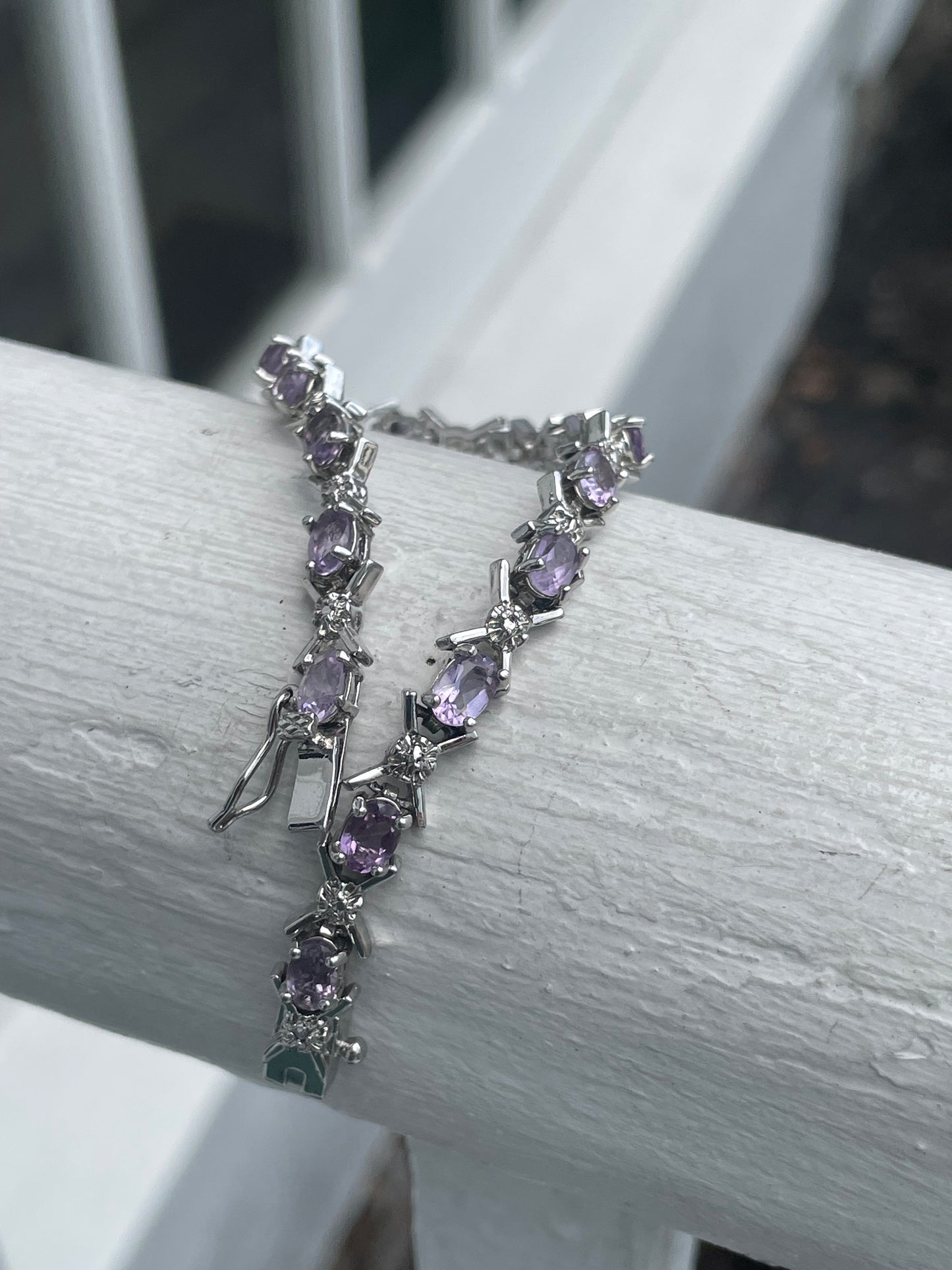 925 Sterling Silver Natural Amethyst XO Tennis Bracelet 7.5”