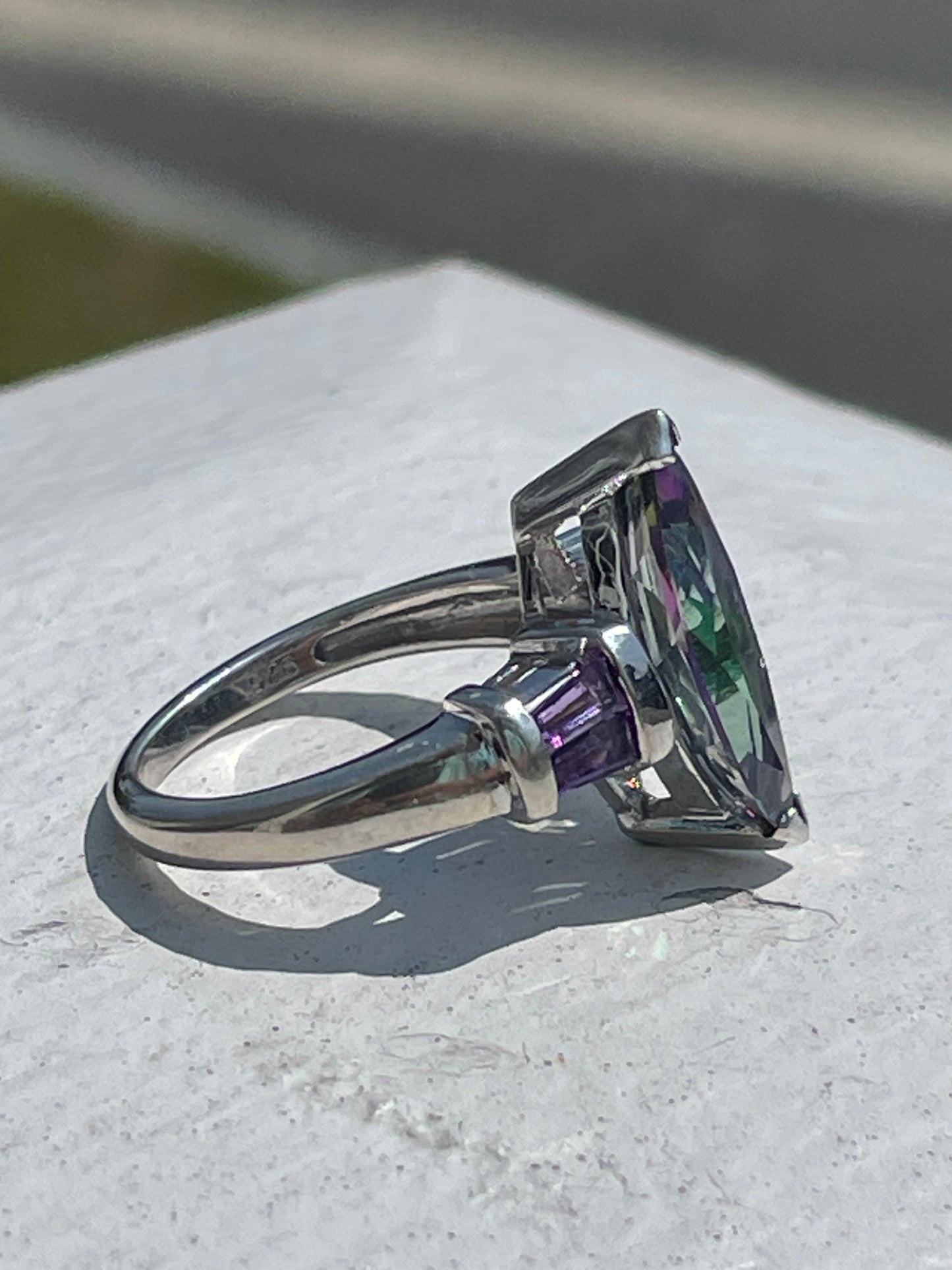 925 Sterling Silver Mystic Topaz & Amethyst Ring Size 6
