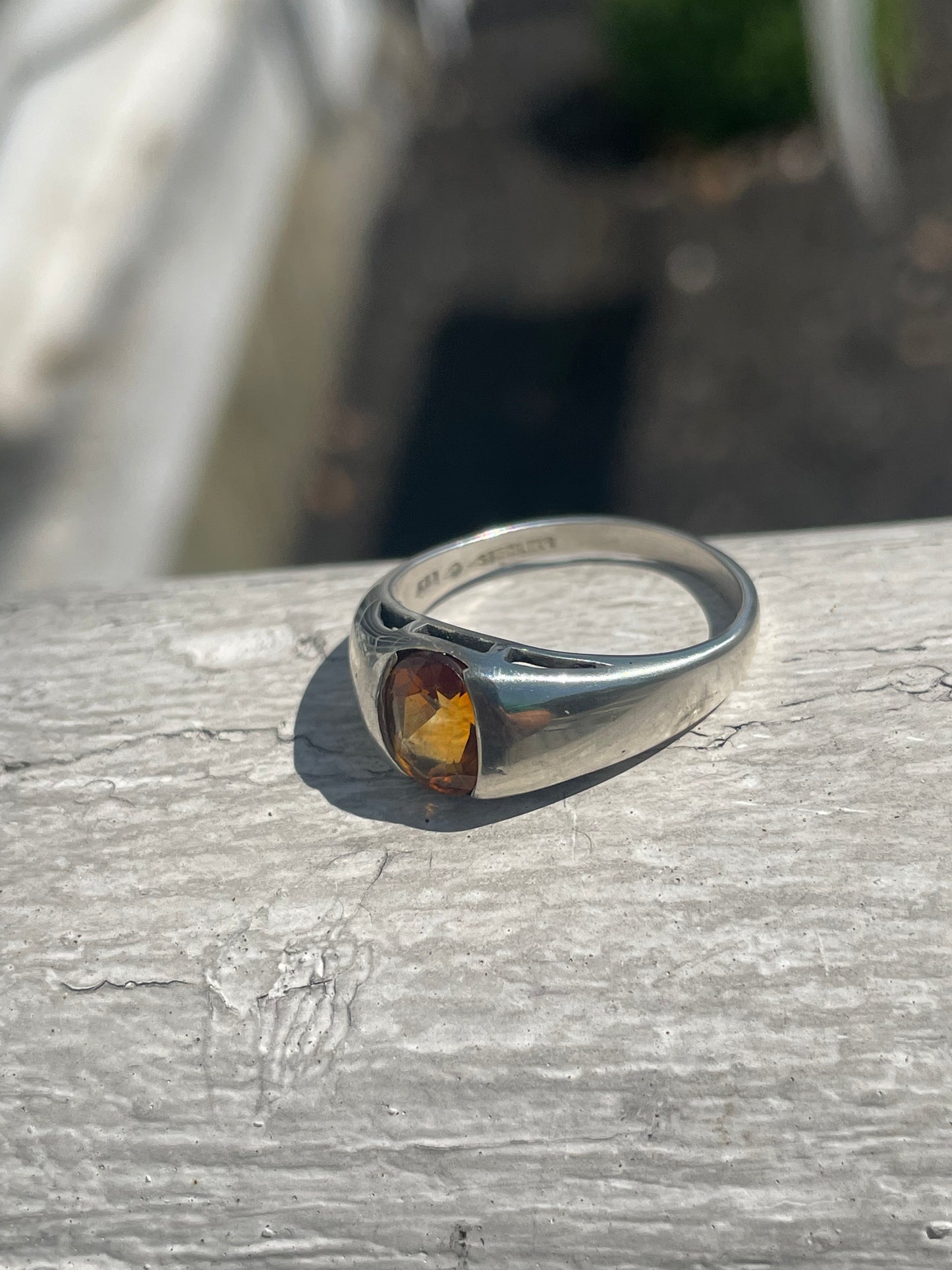925 Sterling Silver Yellow Topaz Solitaire Band Ring