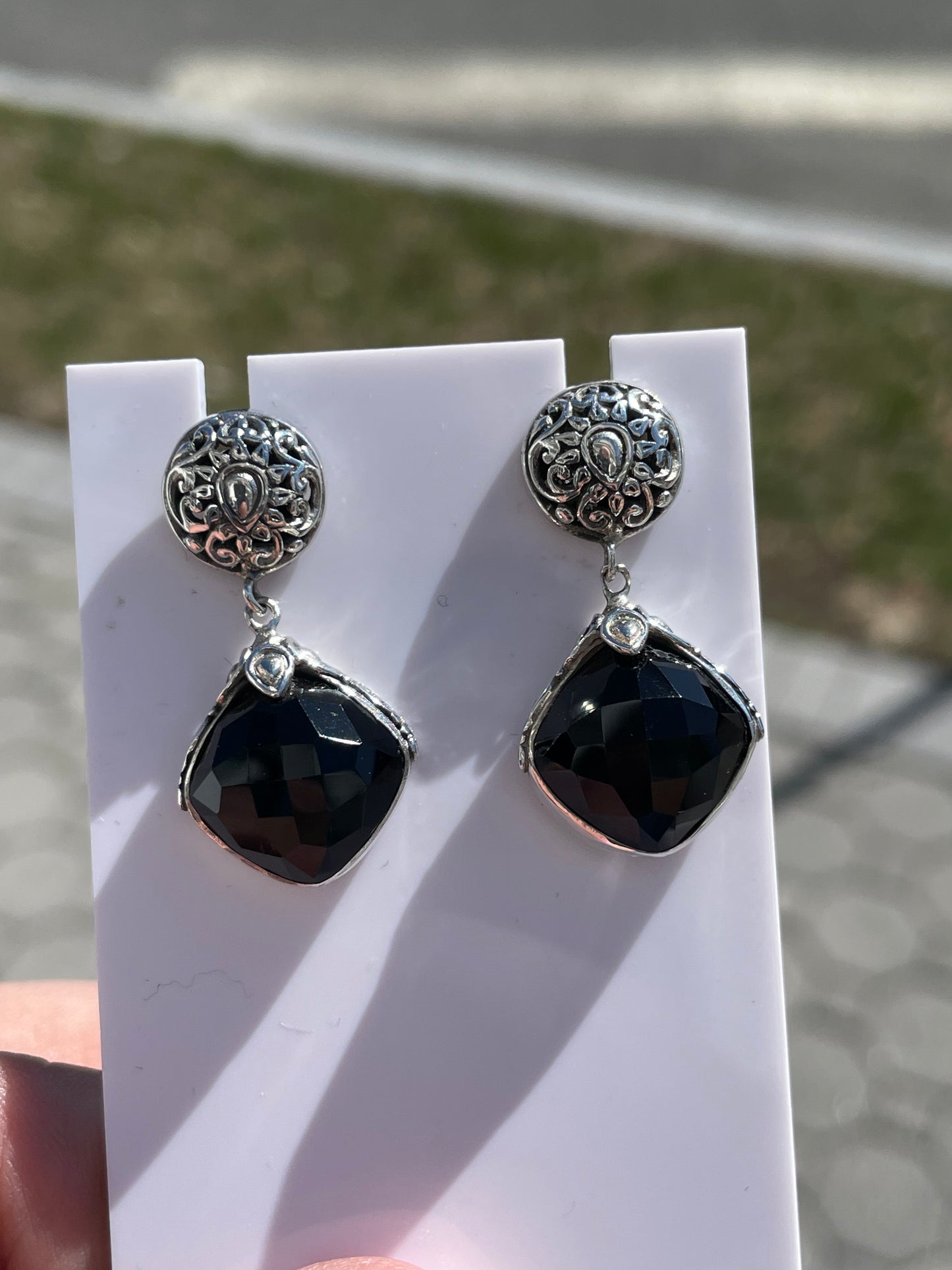 Designer Sarda 925 Sterling Silver Black Onyx Dangle Earrings
