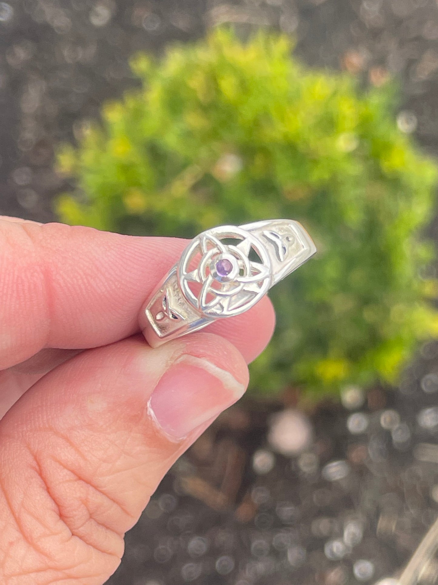 Designer PSCL 925 Sterling Silver Wiccan Star / Trinity Celtic Knot Signet Band Ring Size 11