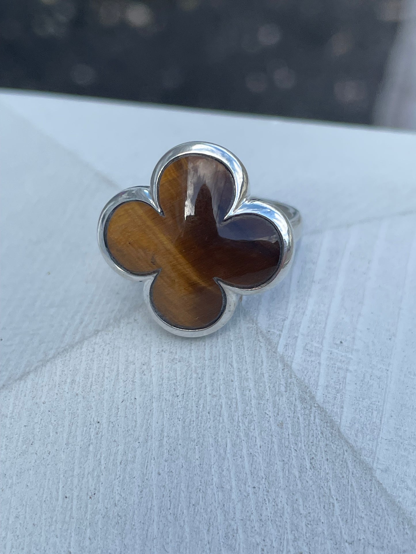 925 Sterling Silver Designer Heidi Klum Tigereye Clover Ring