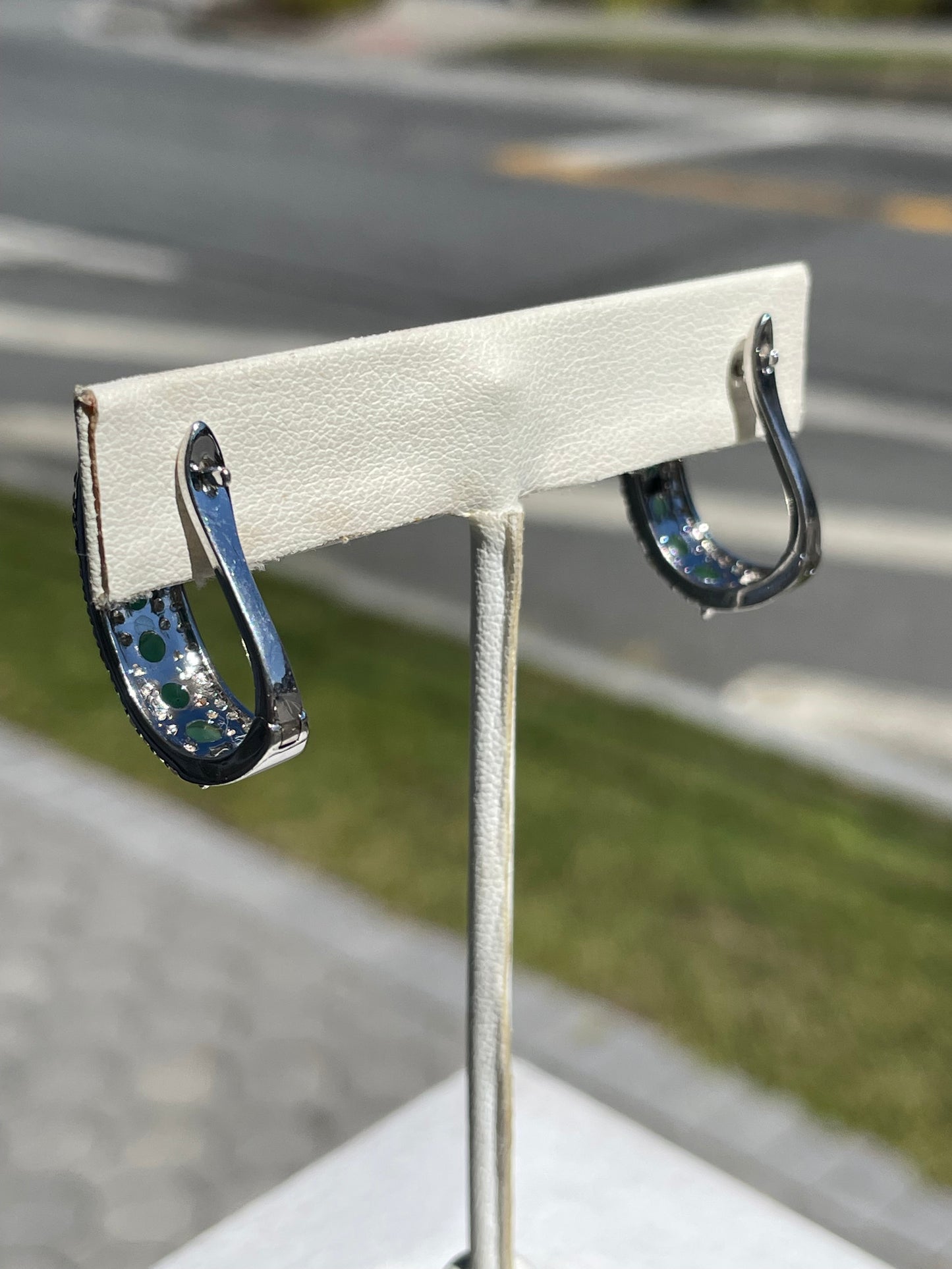 925 Sterling Silver Natural Emerald Hoop Earrings