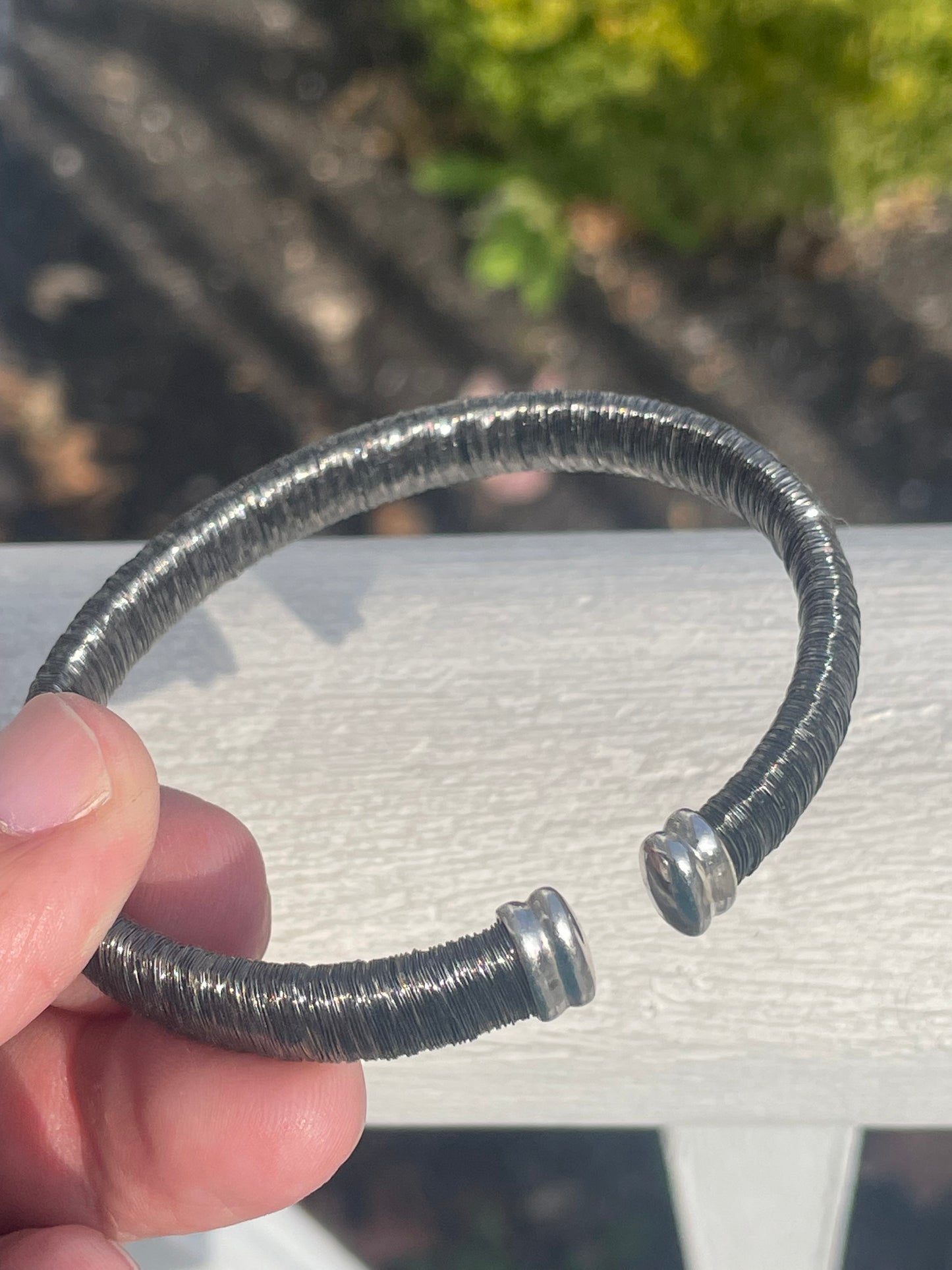 Designer JCM Oxidized 925 Sterling Silver Wired Flex Cuff Bracelet Open Size