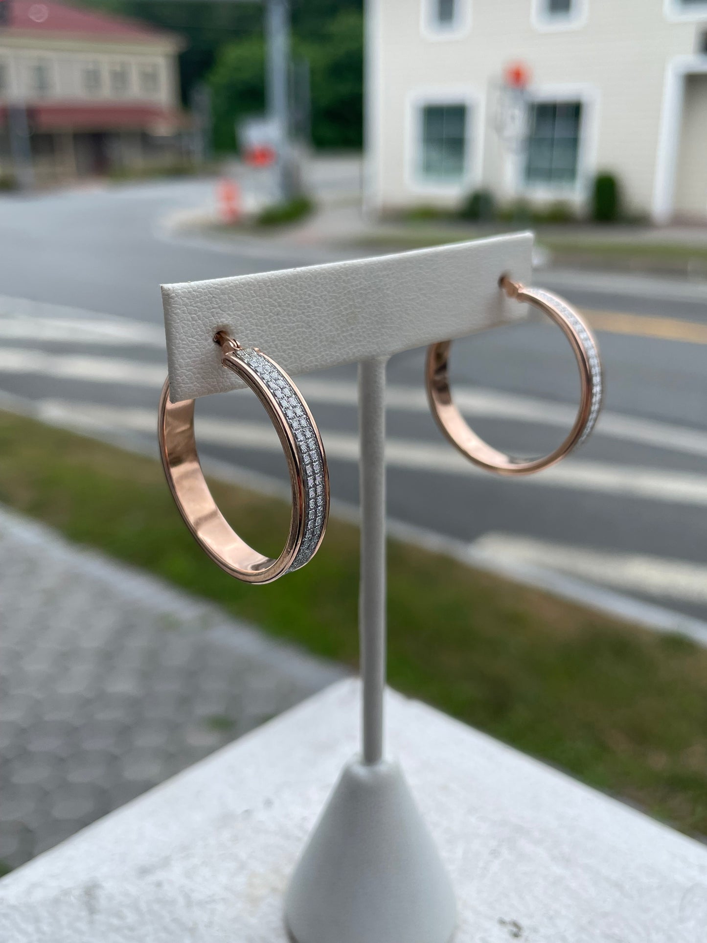 925 Sterling Silver Rose Vermeil Micro Pavé Cz 30mm Hoop Earrings