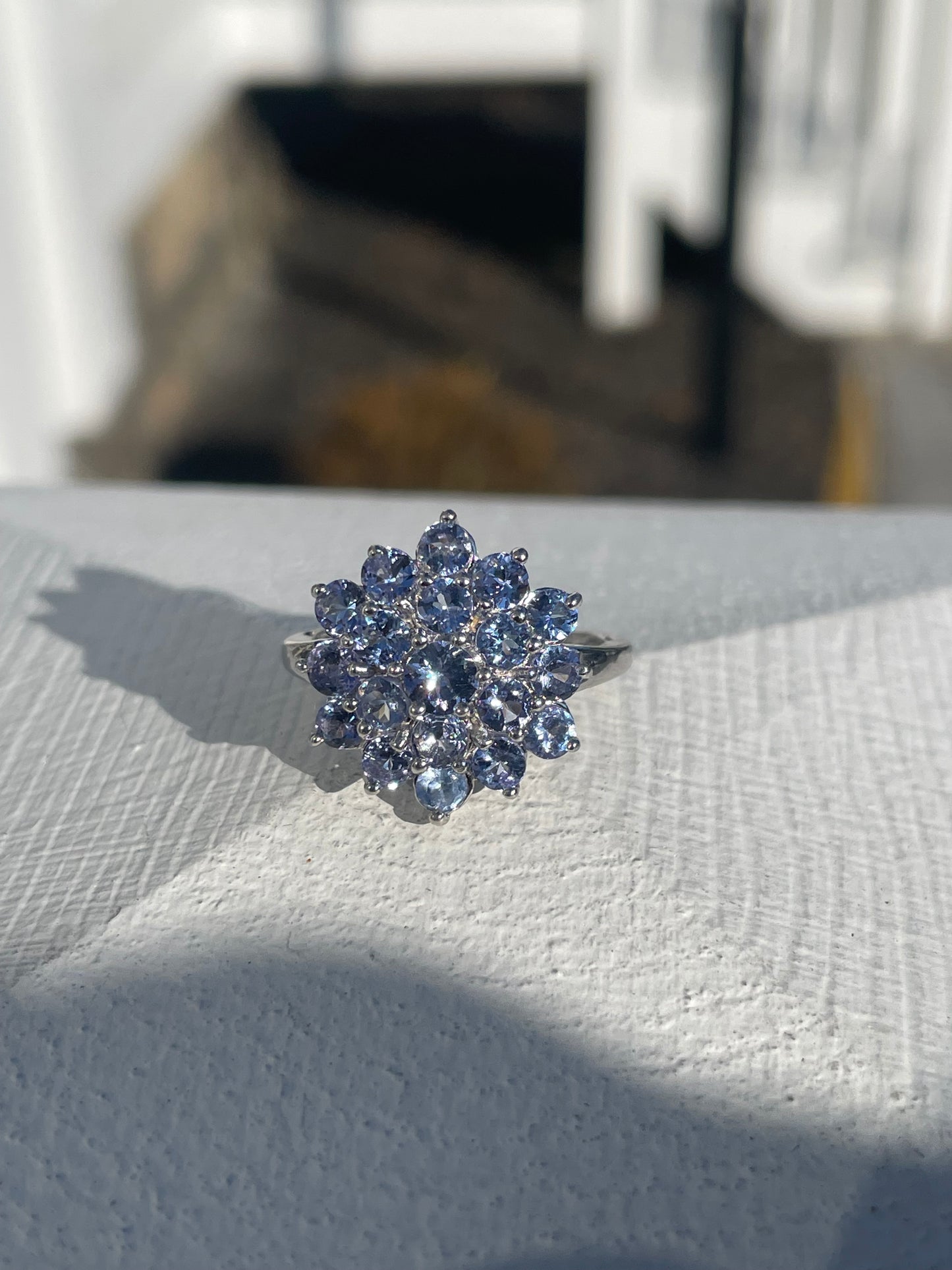 925 Sterling Silver Natural Tanzanite Cluster Ring Size 7.25
