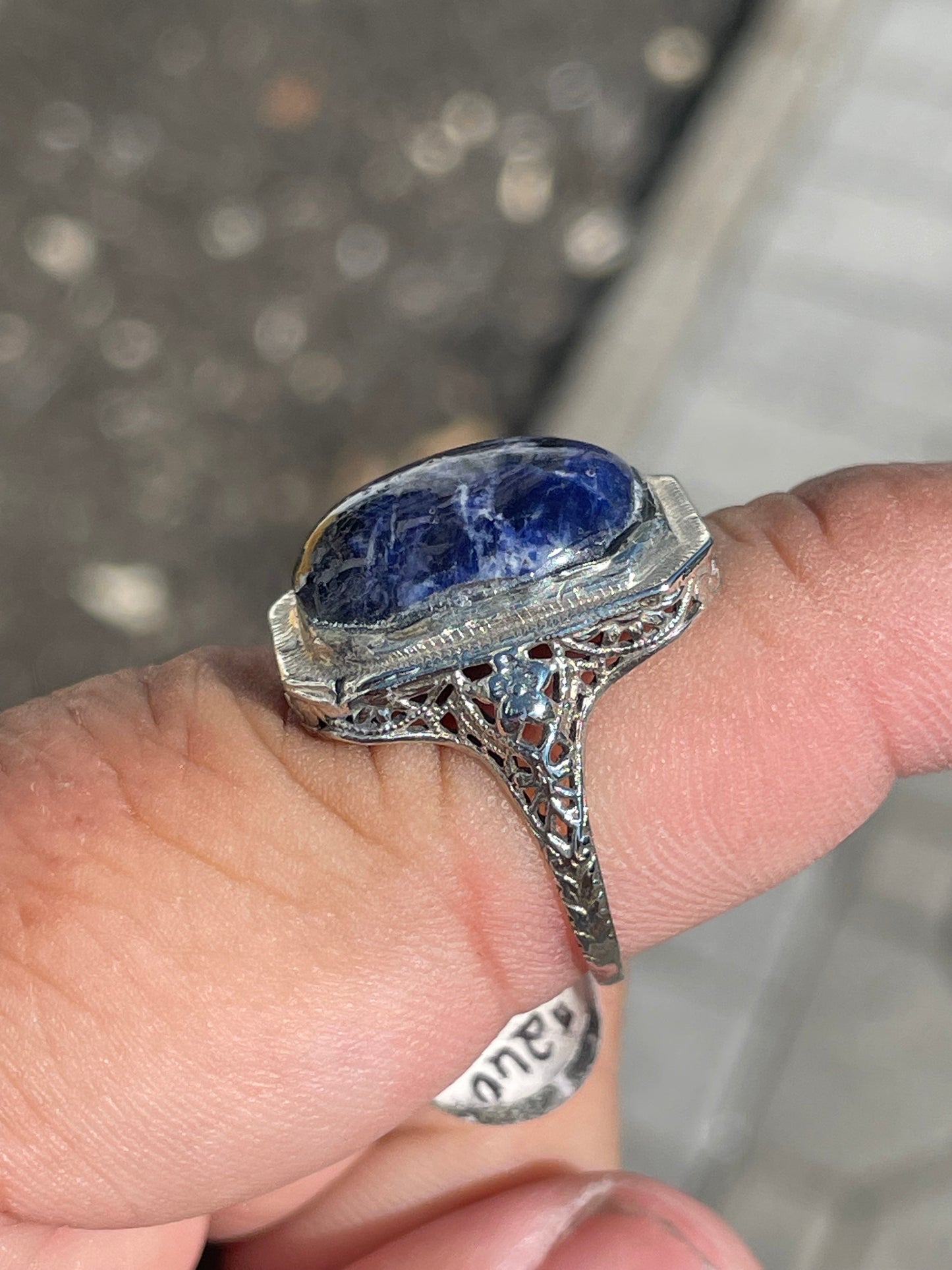 Antique 14k White Gold Sodalite Statement Ring