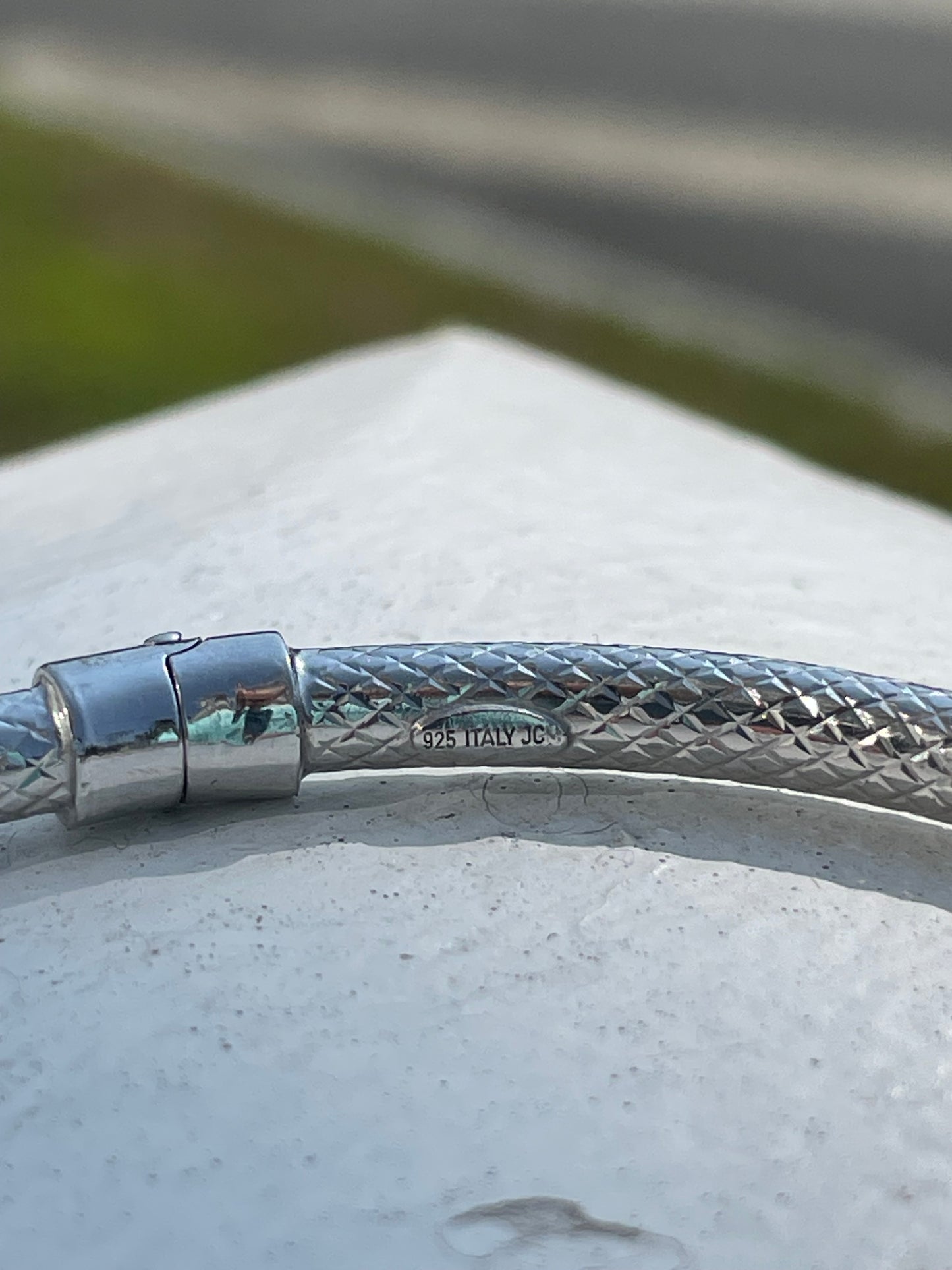 925 Sterling Silver Designer JCM Jacmel Mauritius High Polish Diamond Cut Flex Cuff Bracelet