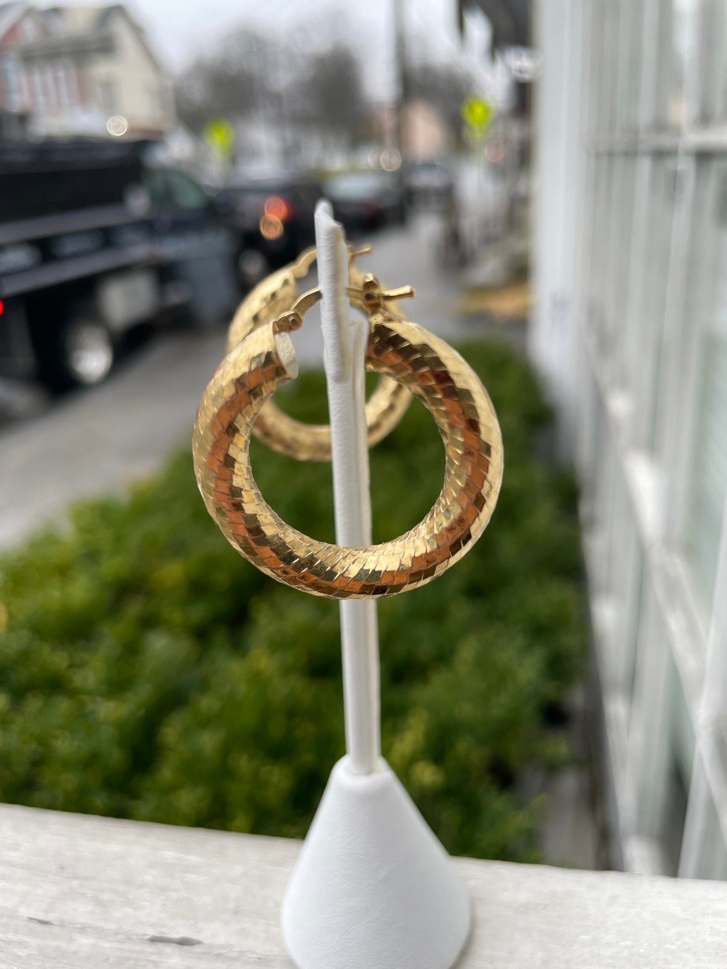 925 Sterling Silver Vermeil Designer Milor Prism Cut Thick Hoop Earrings