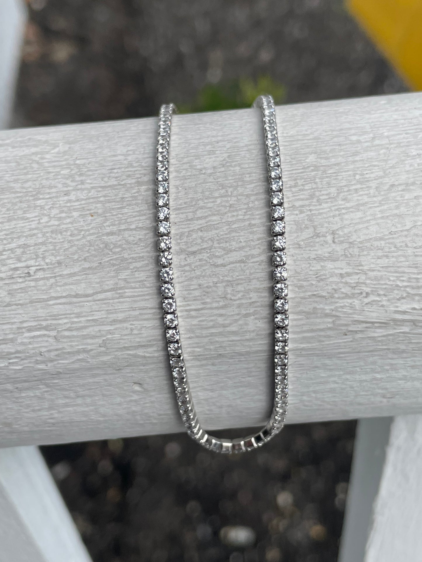 925 Sterling Silver Cz Tennis Anklet 9”-10”