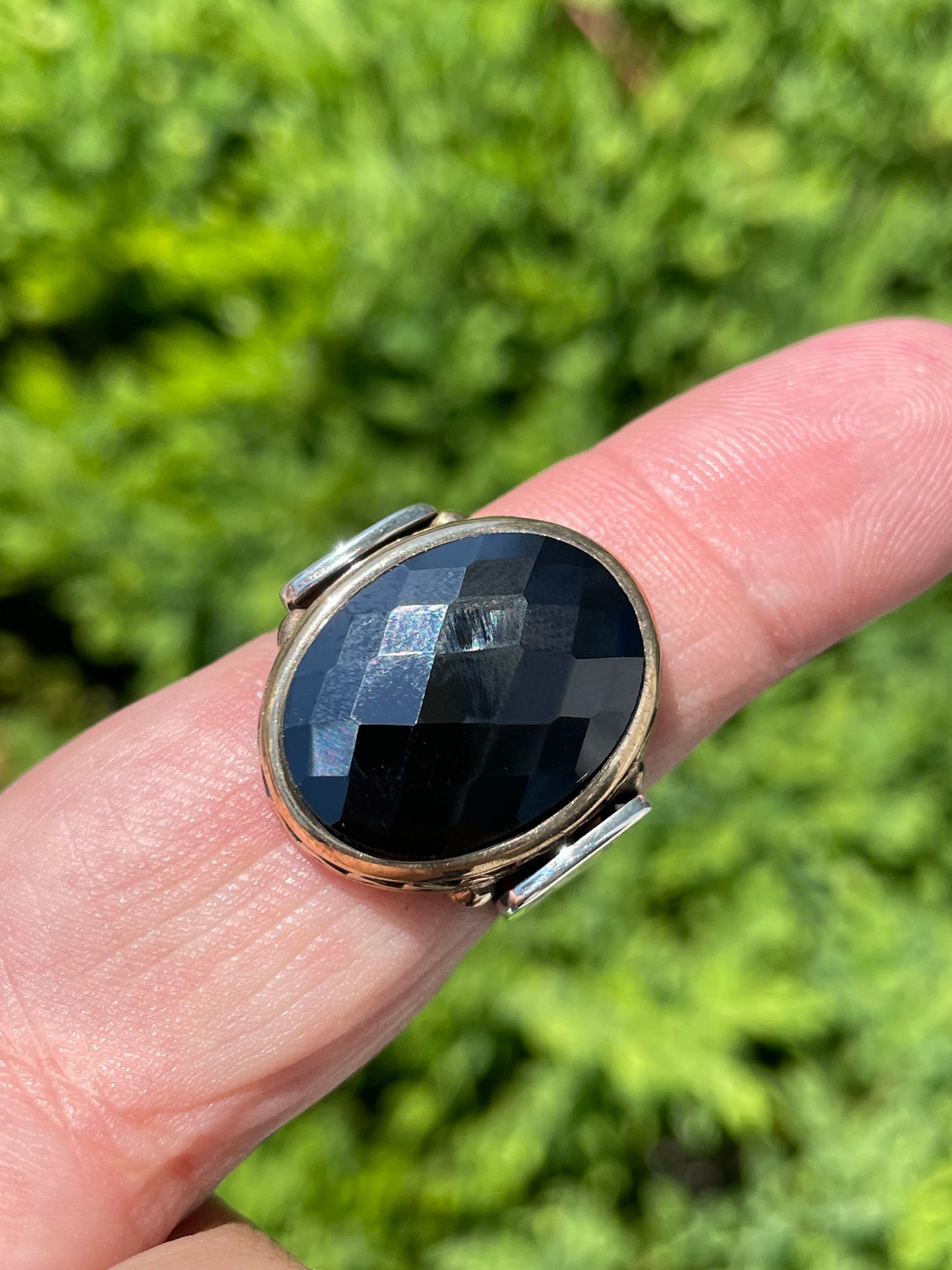 925 Sterling Silver & Yellow Brass Large Oval Hematite Ring