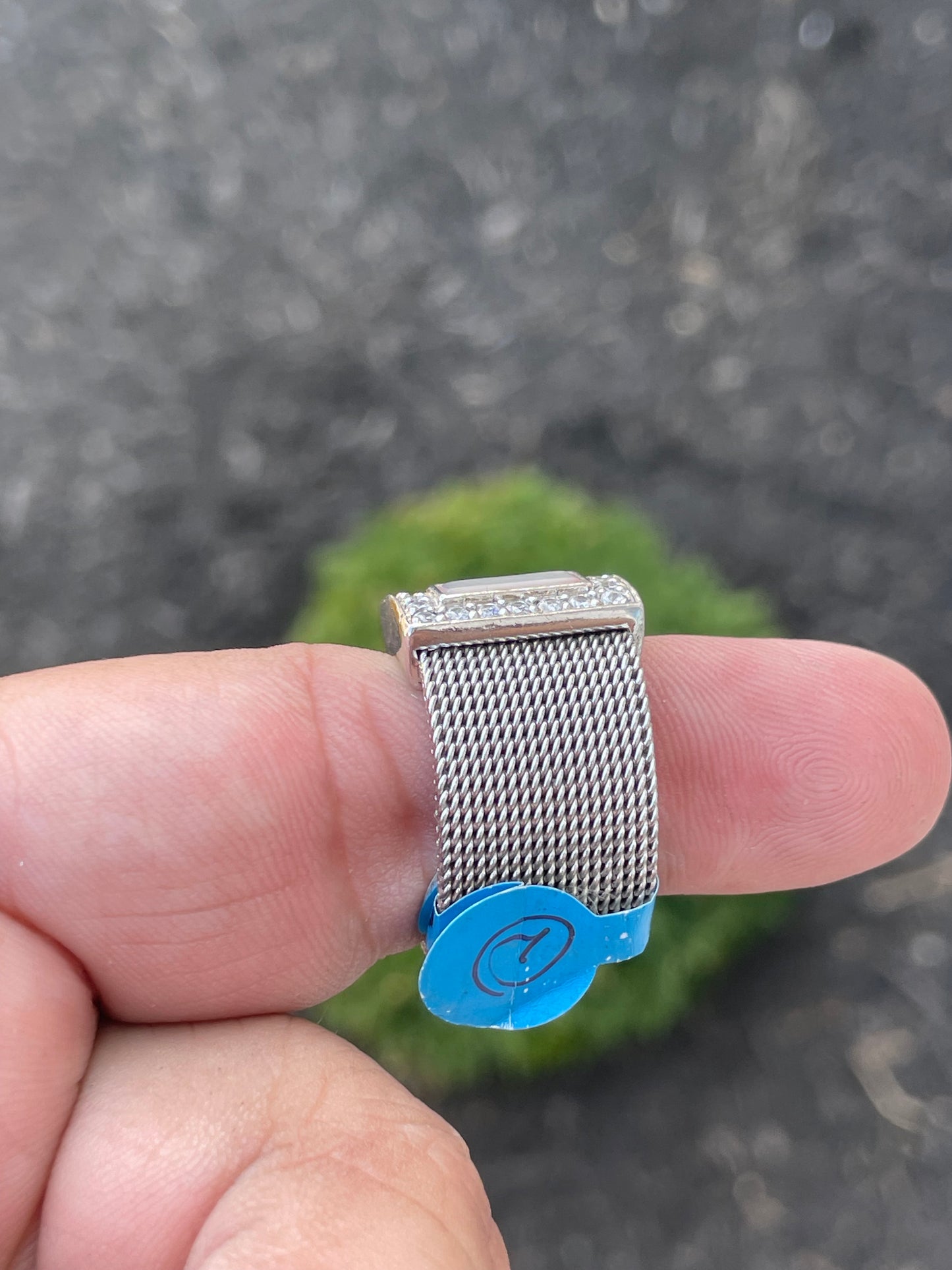 925 Sterling Silver Hard Mesh Somerset Wide Mother of Pearl & Cz Ring