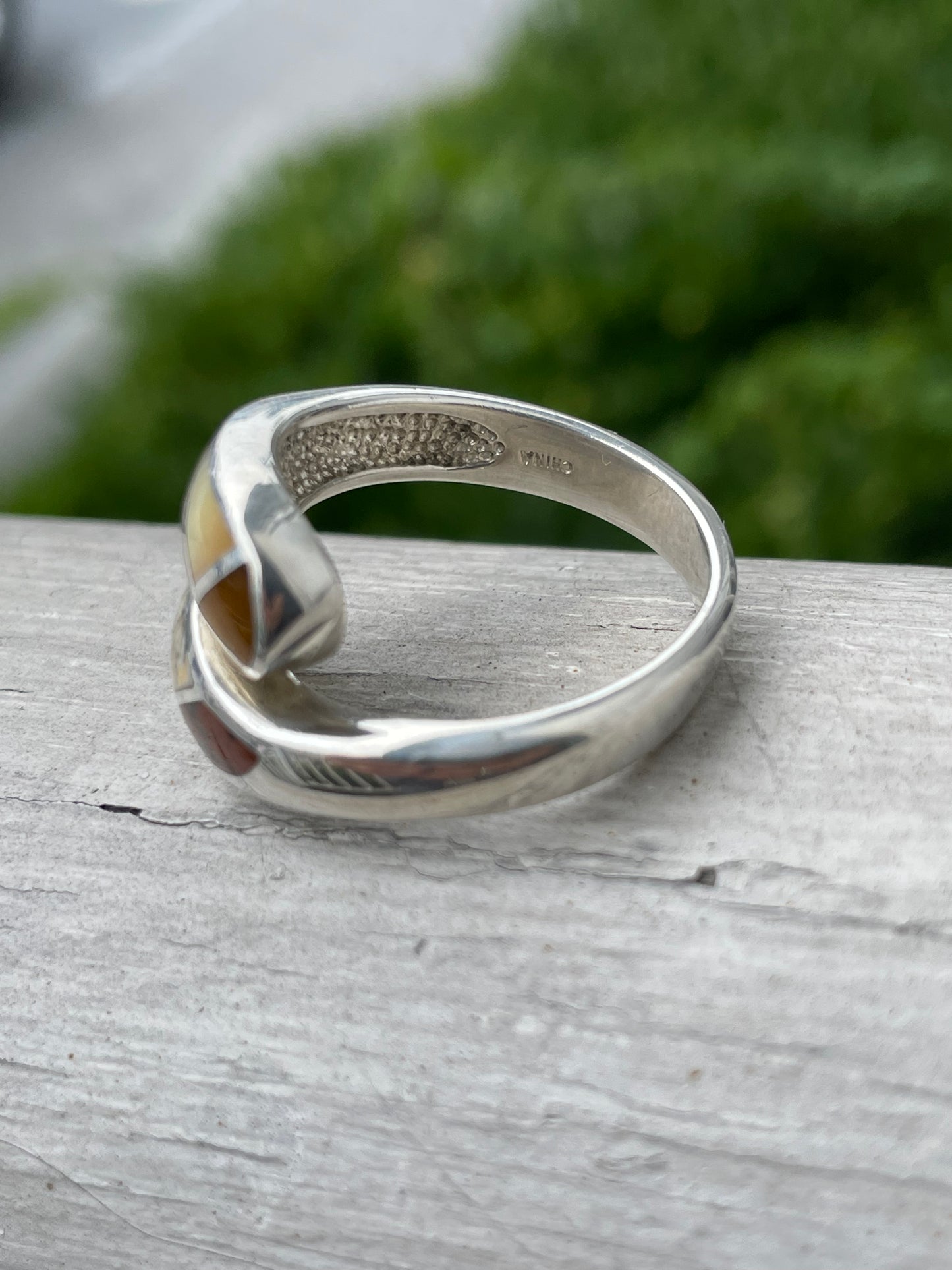 925 Sterling Silver Multi-Stone Inlay Bypass Ring sz 9