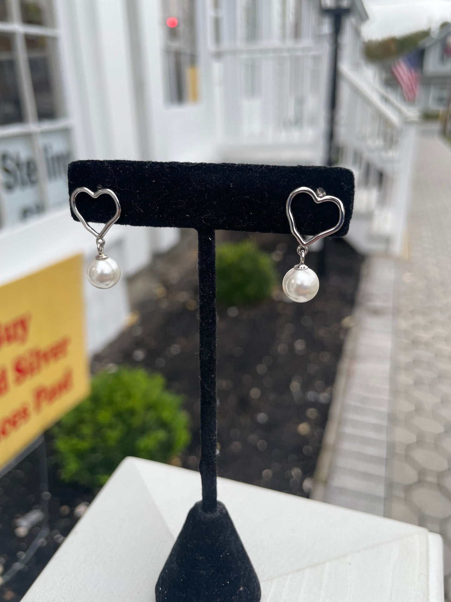 925 Sterling Silver Open Heart Freshwater Pearl Drop Earrings