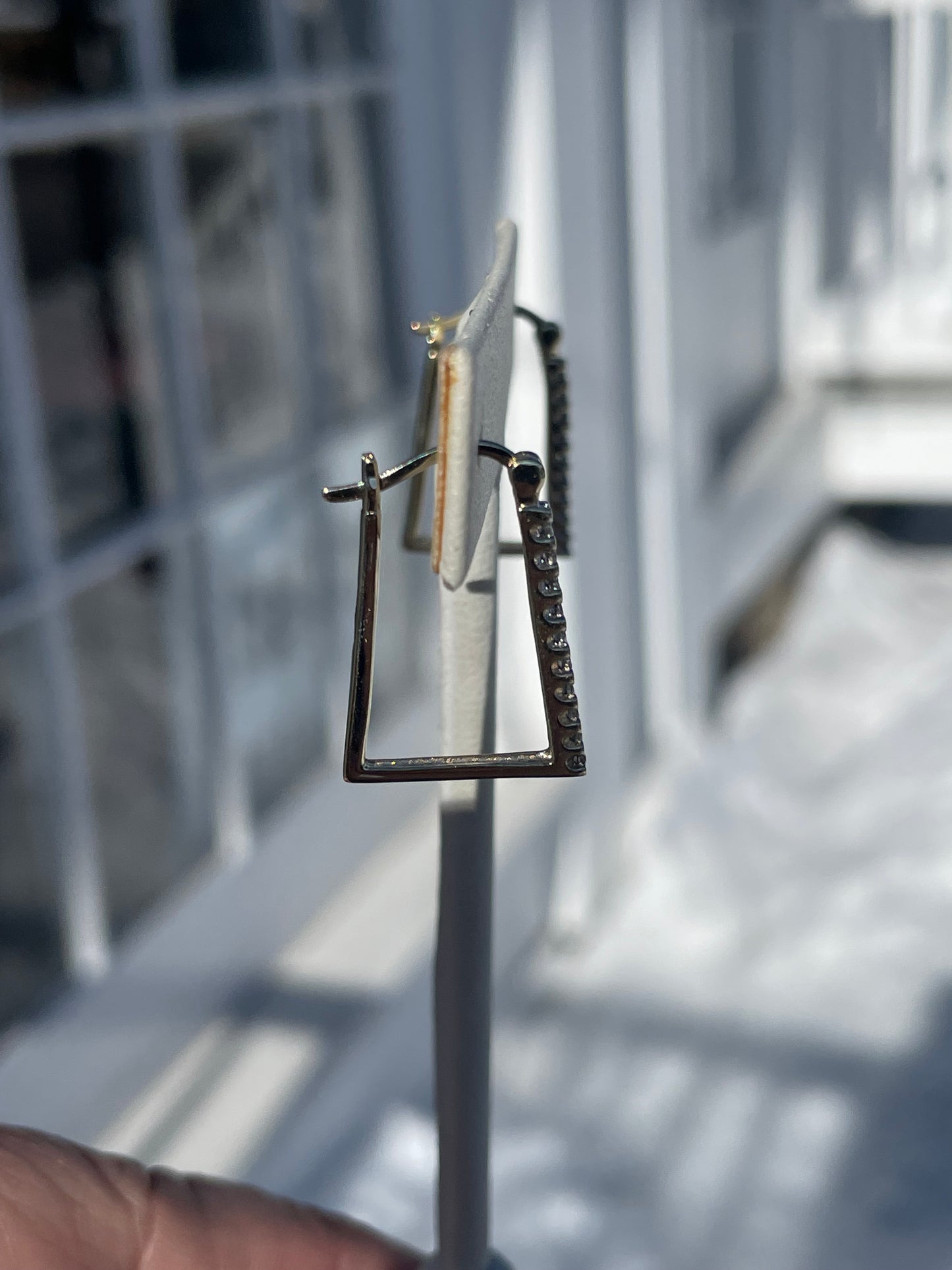 10k Natural Diamond Modernist Abstract Rectangular Hoop Earrings