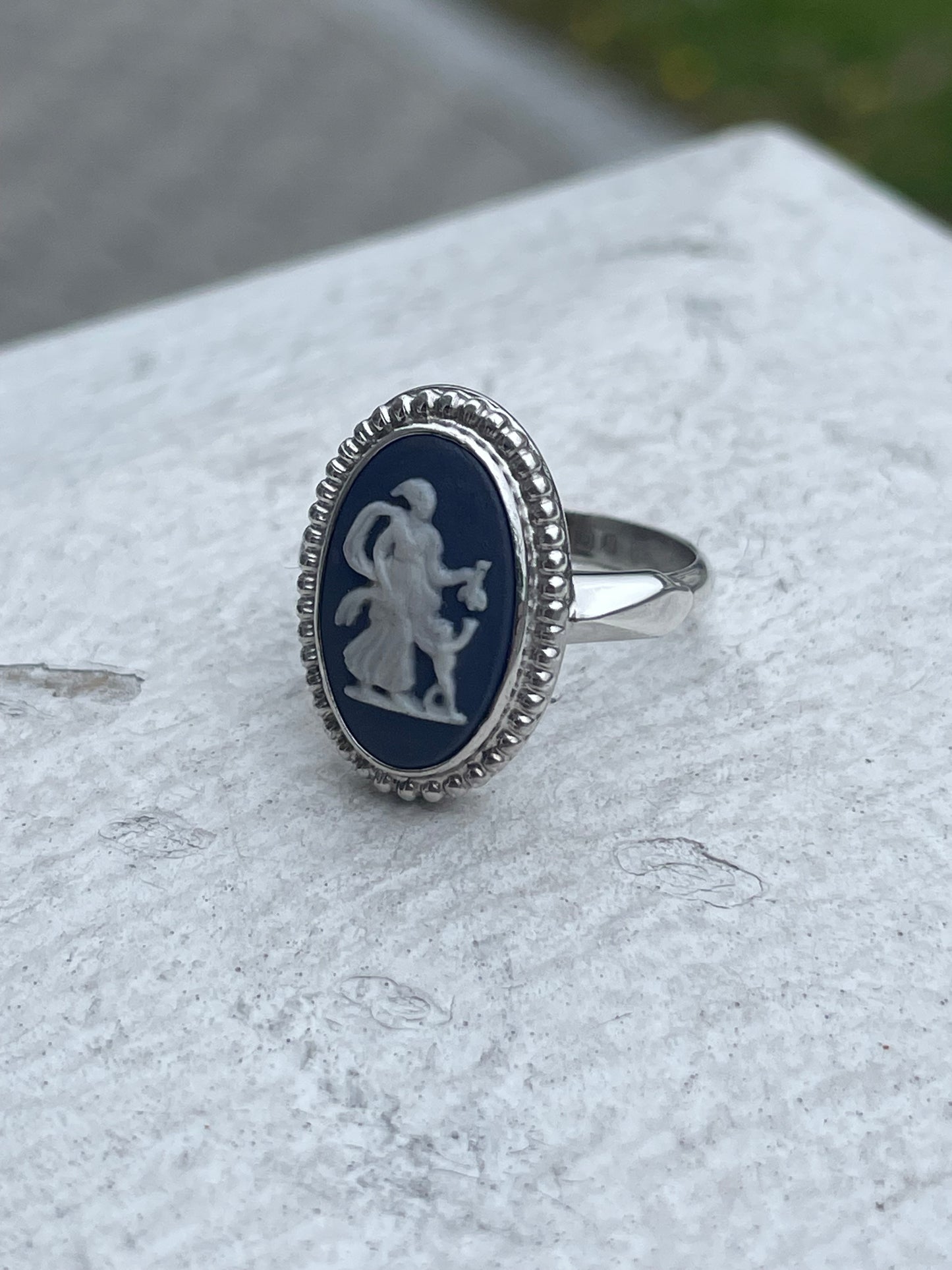 Designer Wedgwood 925 Sterling Silver Green Blue Cameo Ring Size 6