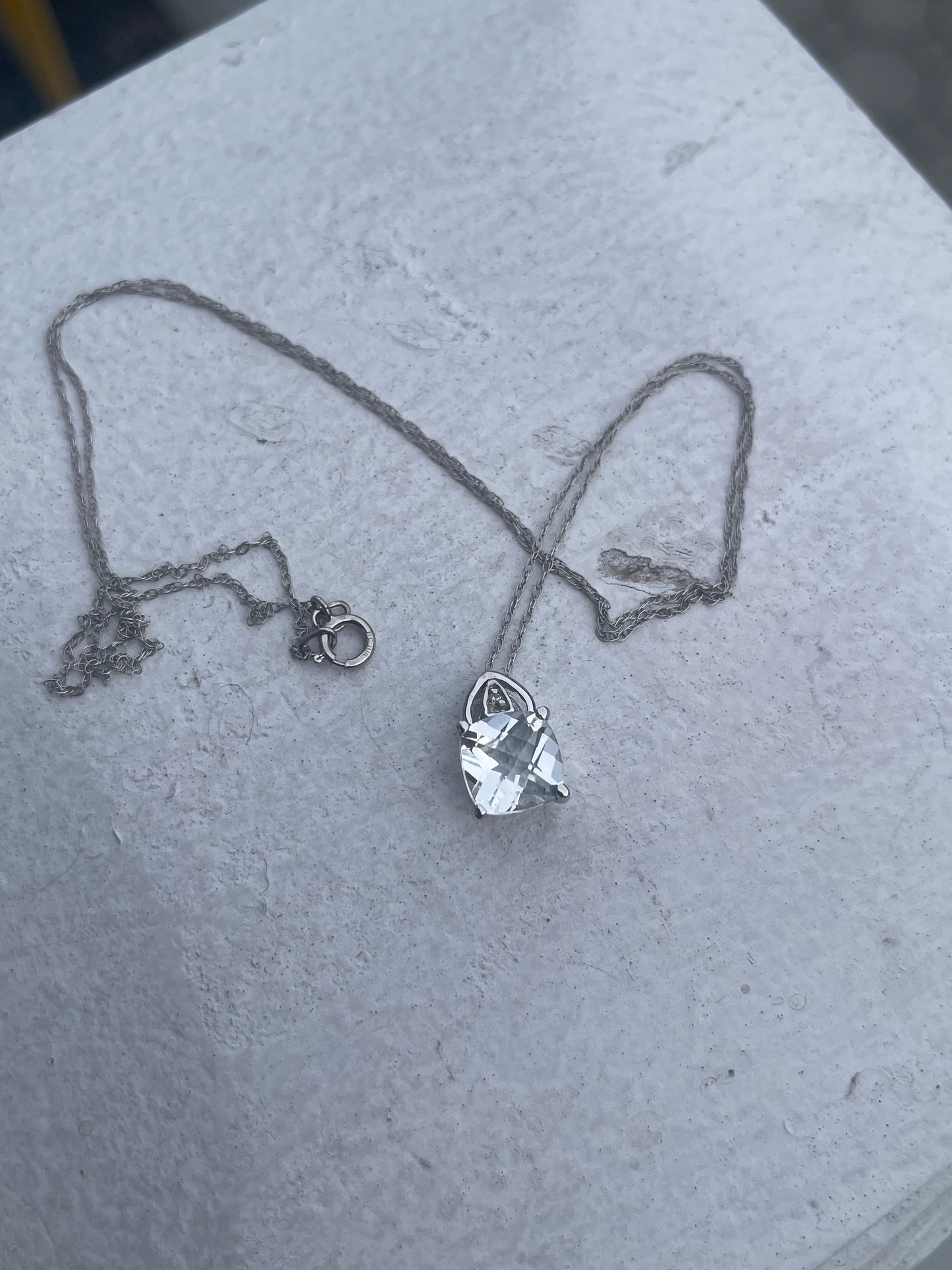 10k White Gold White Topaz & Diamond Necklace 18”