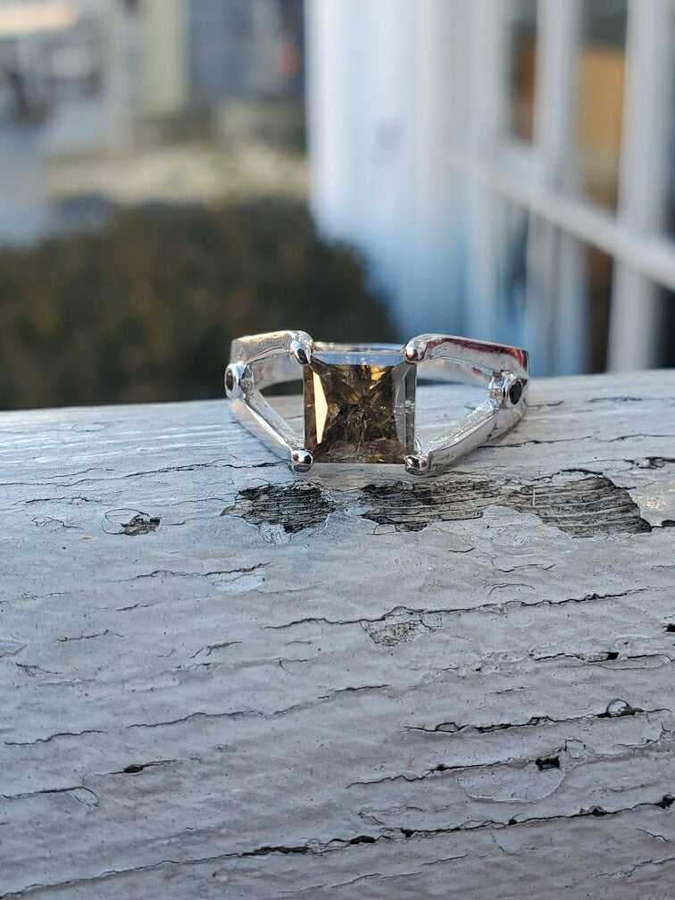 925 Sterling Silver 1.00ct Princess Cut Caramel Moisonite Engagement Ring