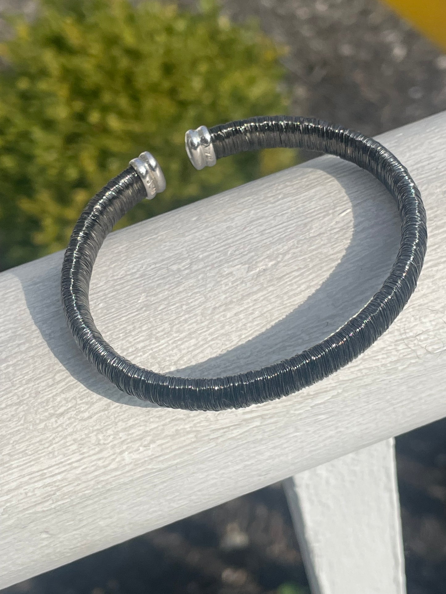 Designer JCM Oxidized 925 Sterling Silver Wired Flex Cuff Bracelet Open Size