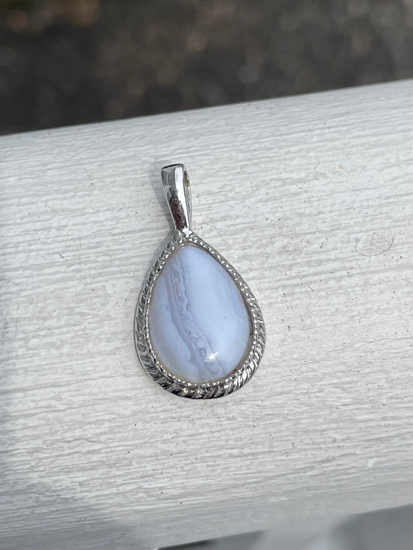 925 Sterling Silver Pear Shape Blue Lace Agate Pendant Charm