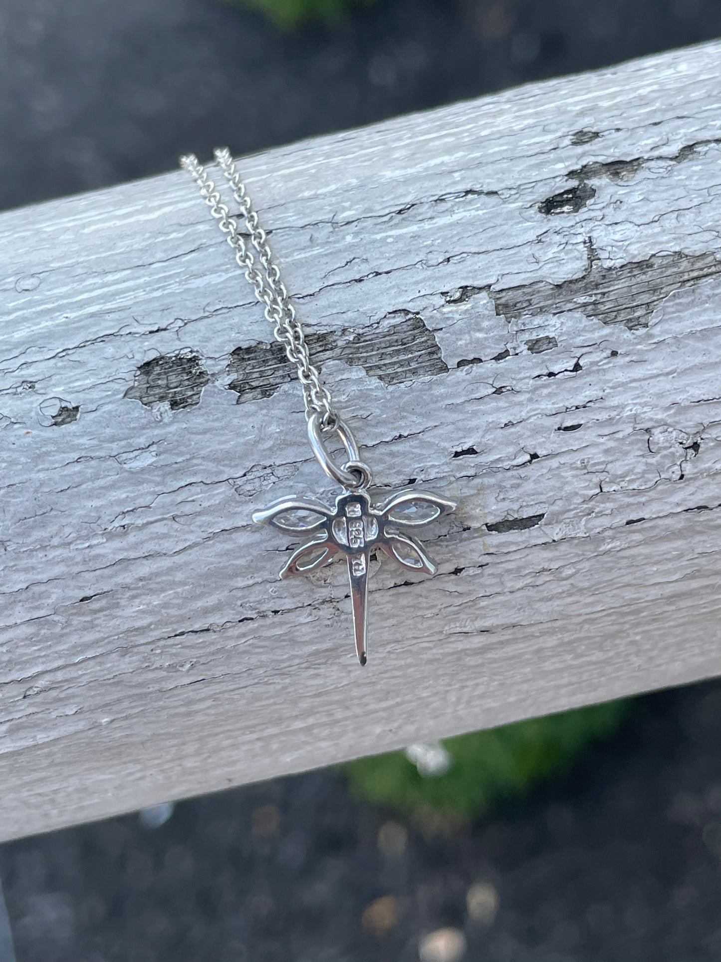 925 Sterling Silver Petite Cz Dragonfly Necklace
