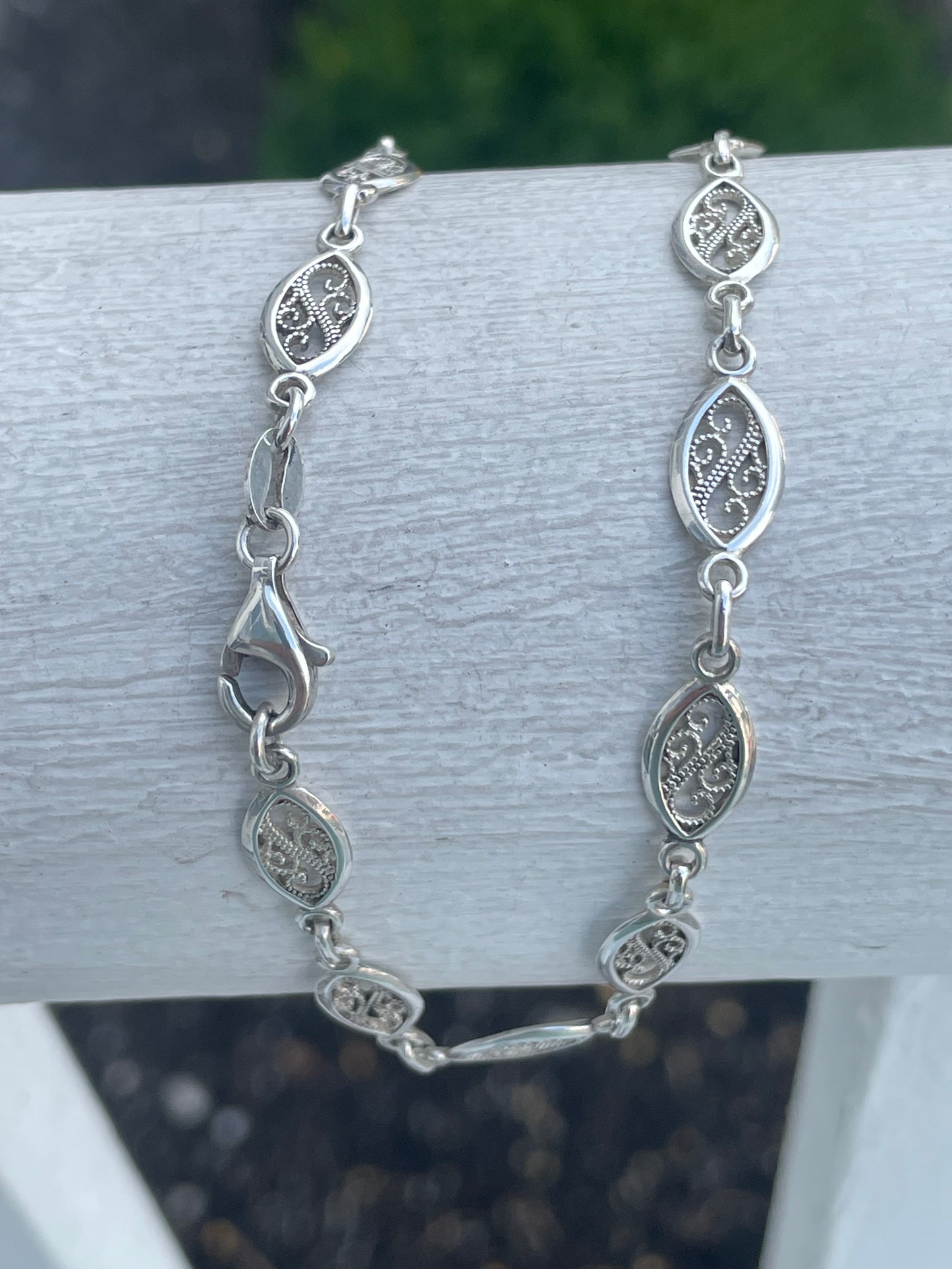 925 Sterling Silver Art Deco Link Anklet Size 11”