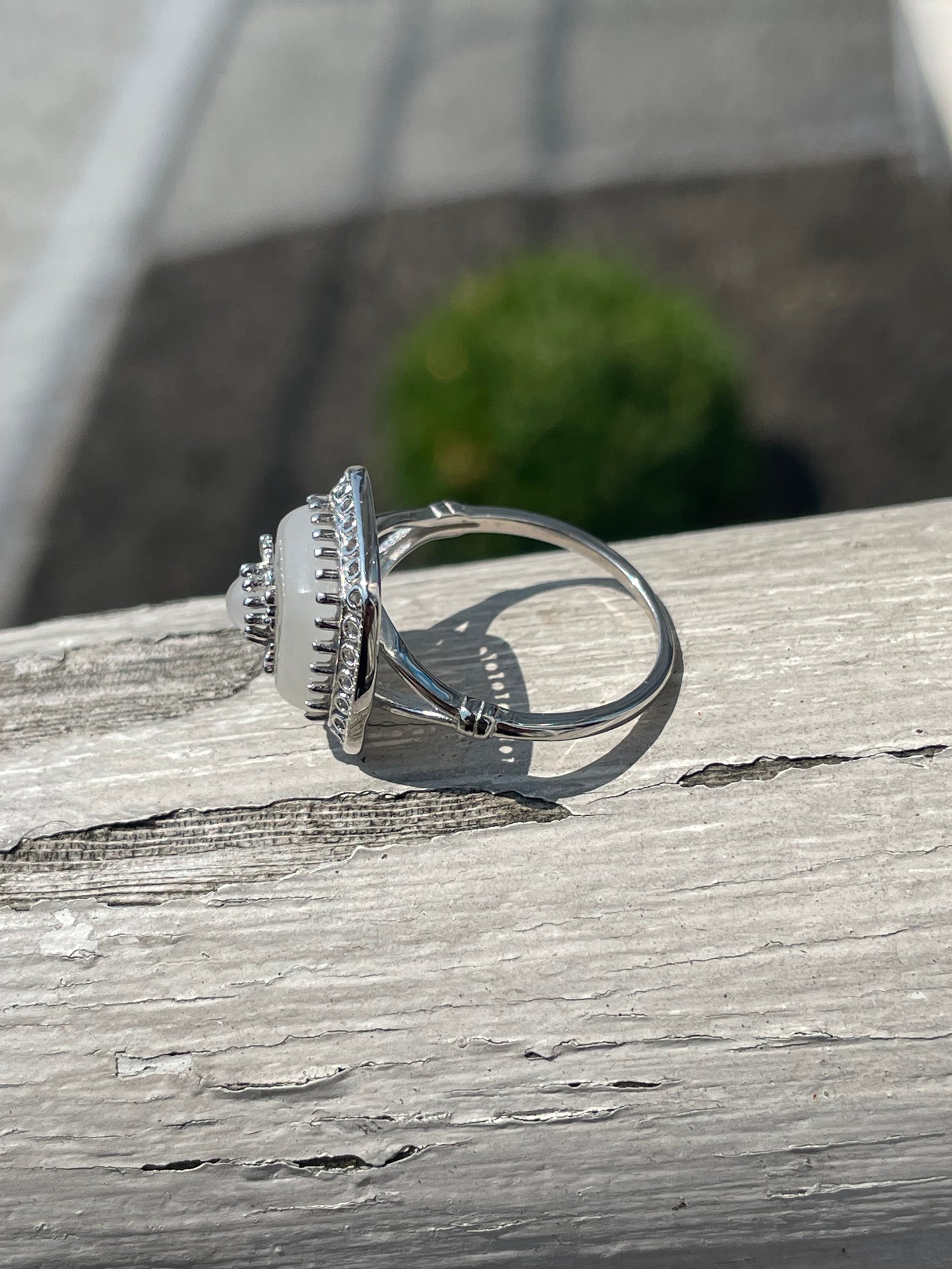 925 Sterling Silver moonstone dome ring.