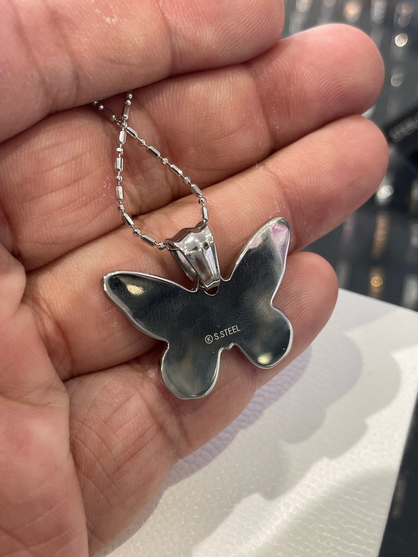 Stainless Steel Butterfly Necklace 16”