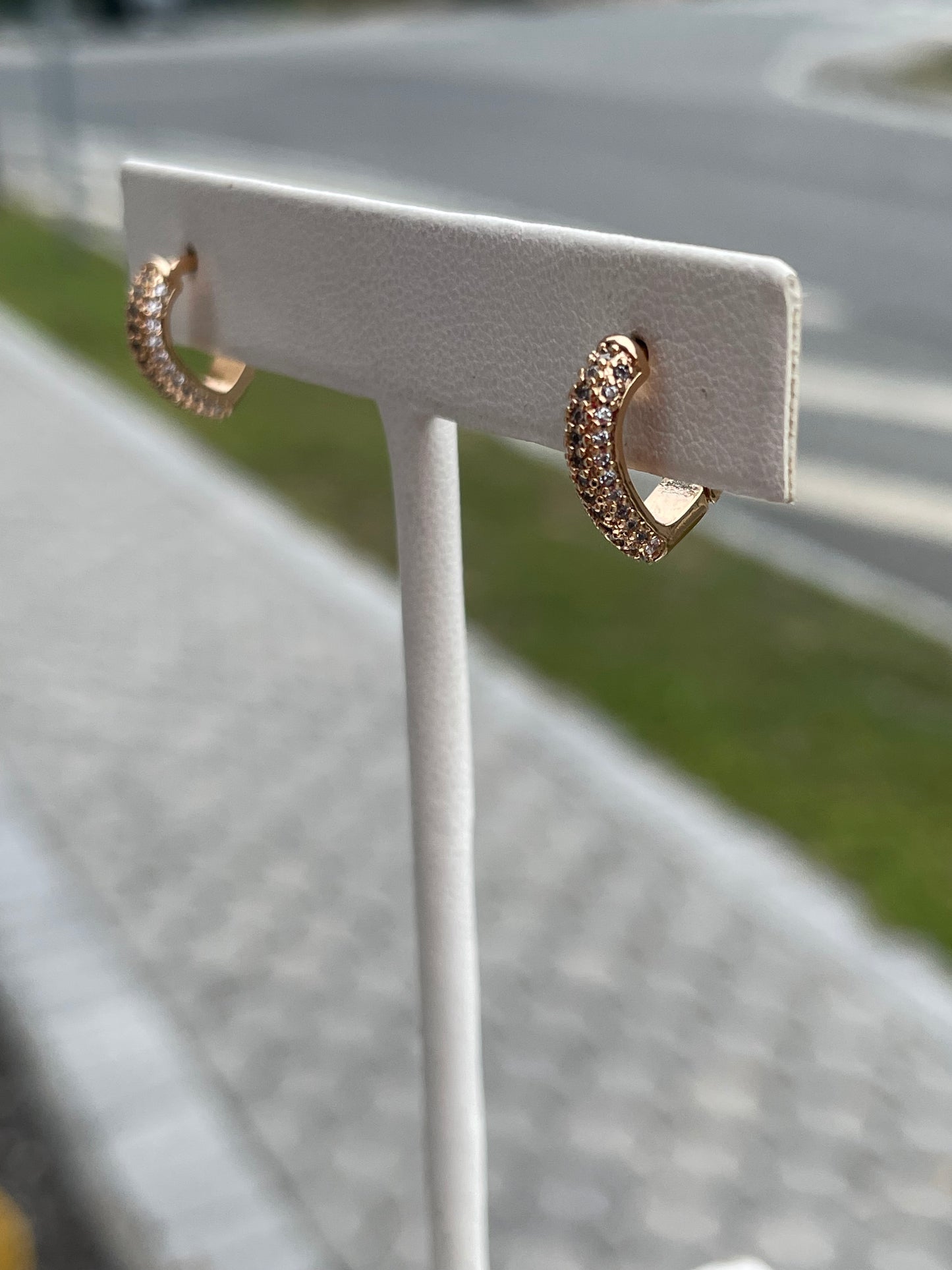 Stainless Steel Vermeil Pave Cz Heart Huggie Hoop Earrings