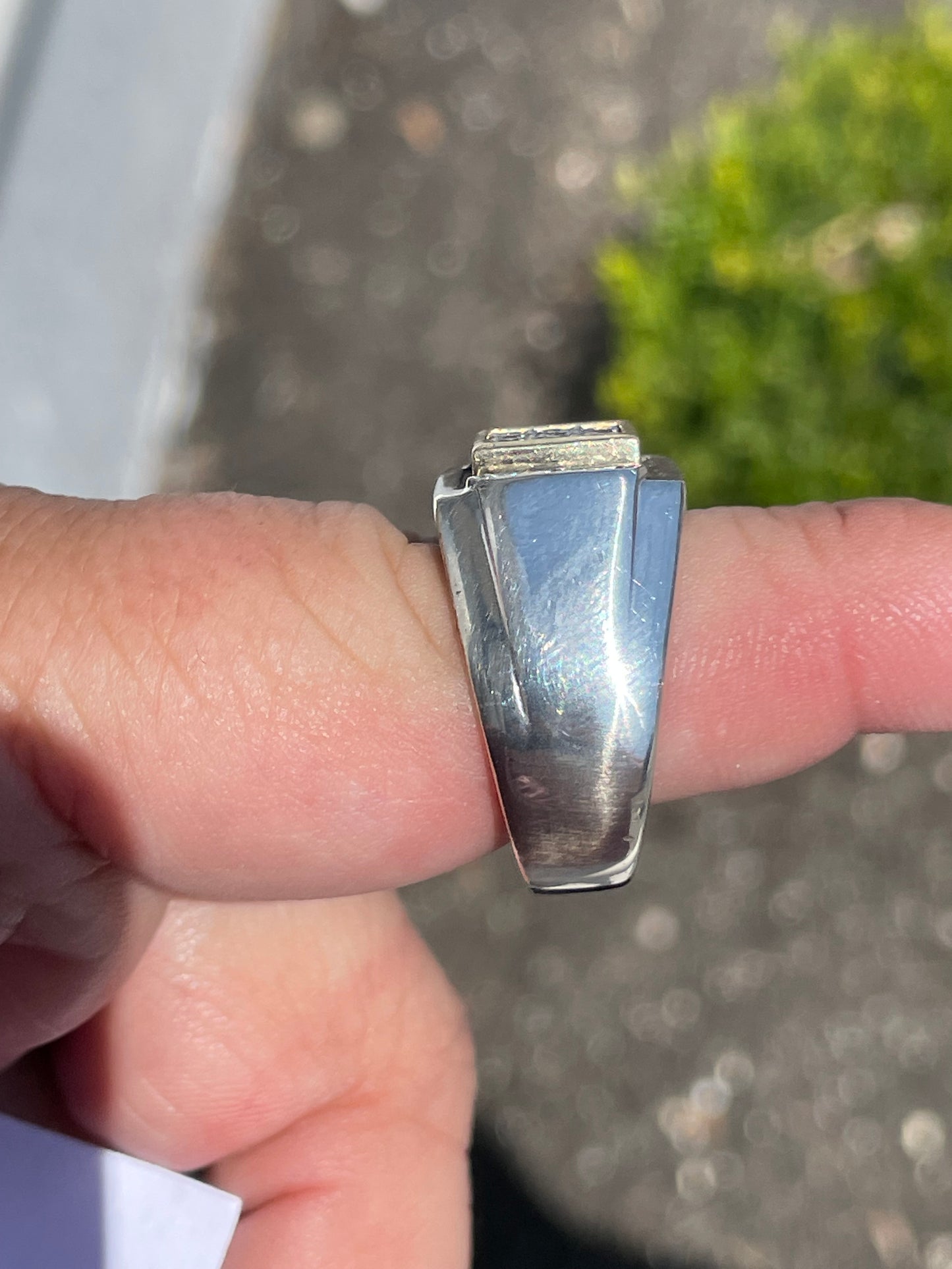 925 & 10k Gold Men’s White Topaz Signet Ring Size 10.5