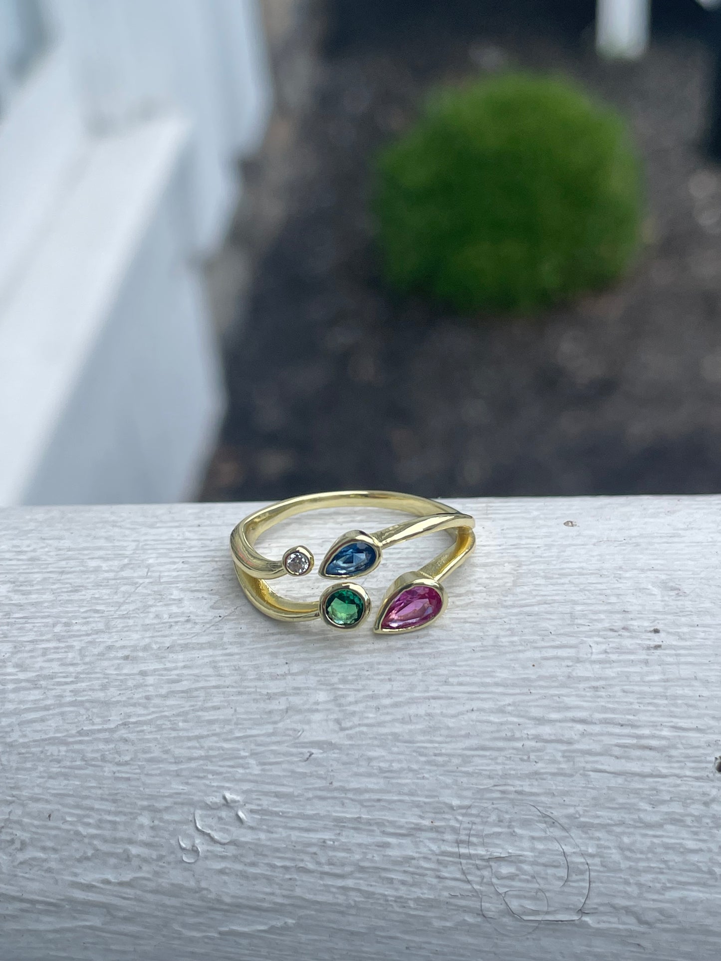 925 Sterling Silver Vermeil 4 Colored Stone Wrap Around Band Ring Size 8