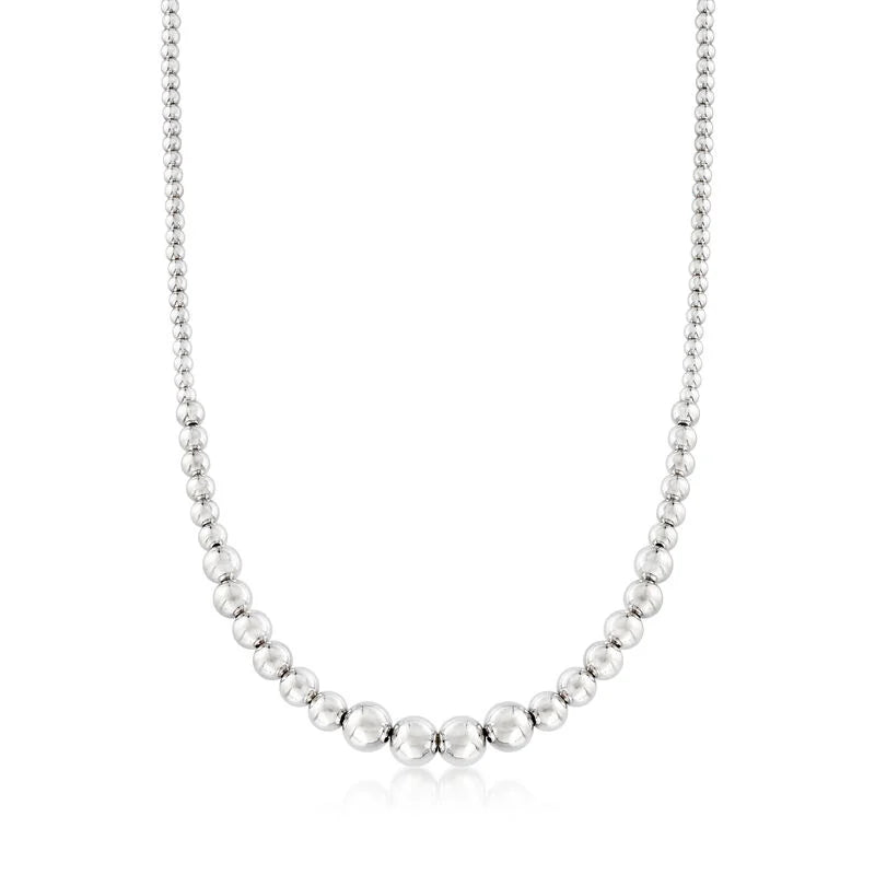 925 Sterling Silver Graduated Beaded Necklace 16”