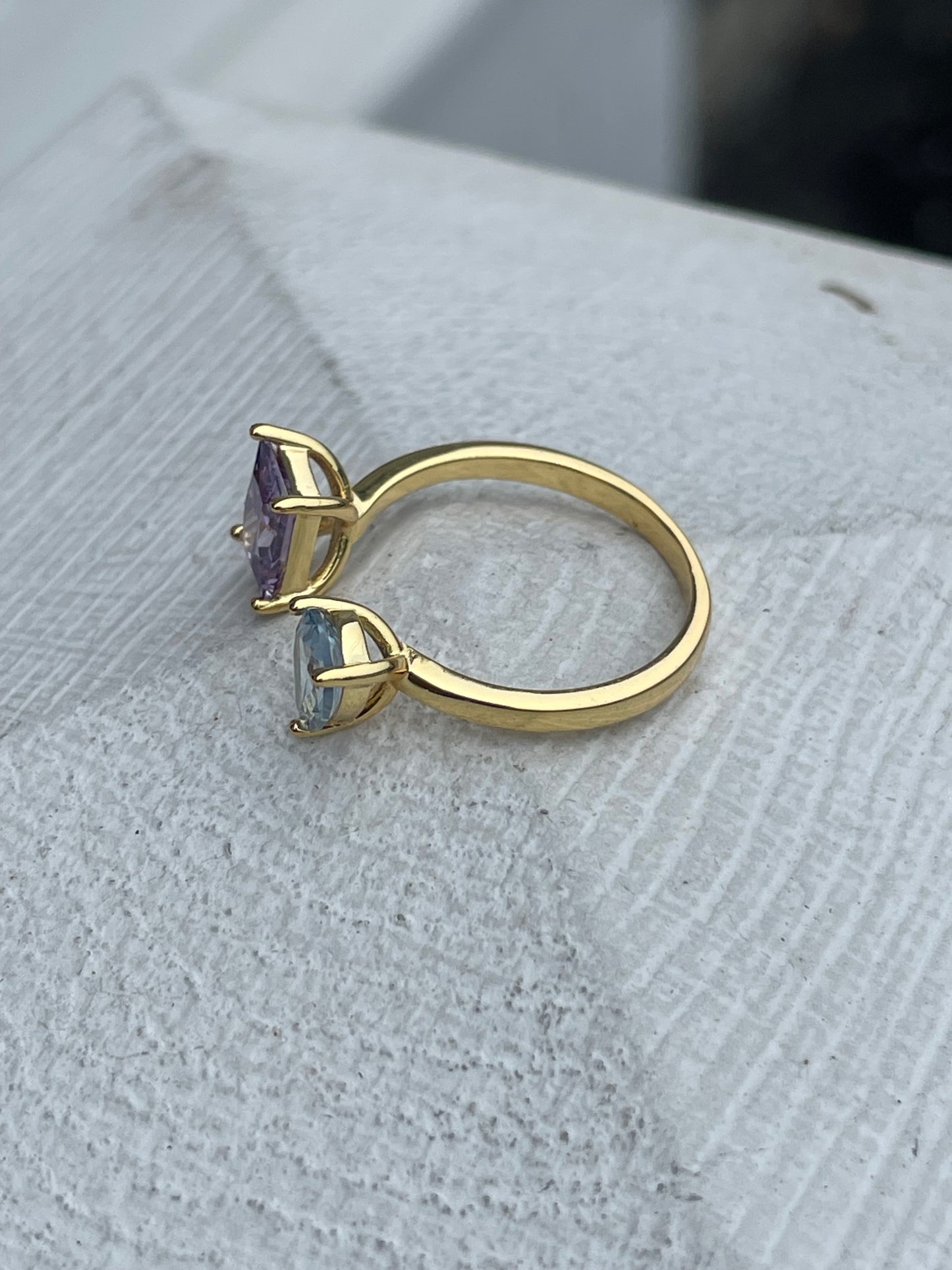 925 Sterling Silver Vermeil Two Stone Open Size Wrap Around Ring