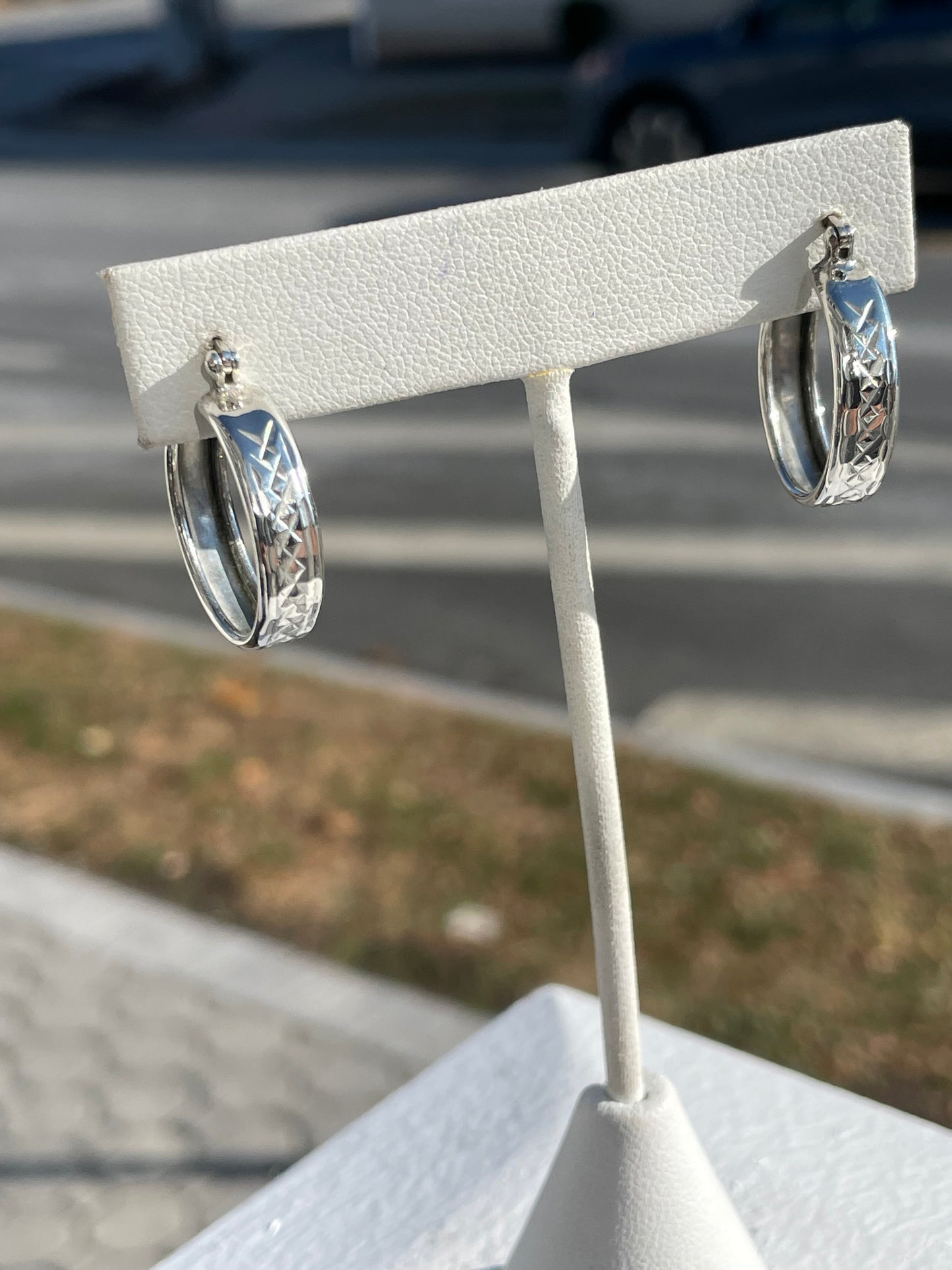 925 Sterling Silver .75” Wide Diamond Cut Hoop Earrings