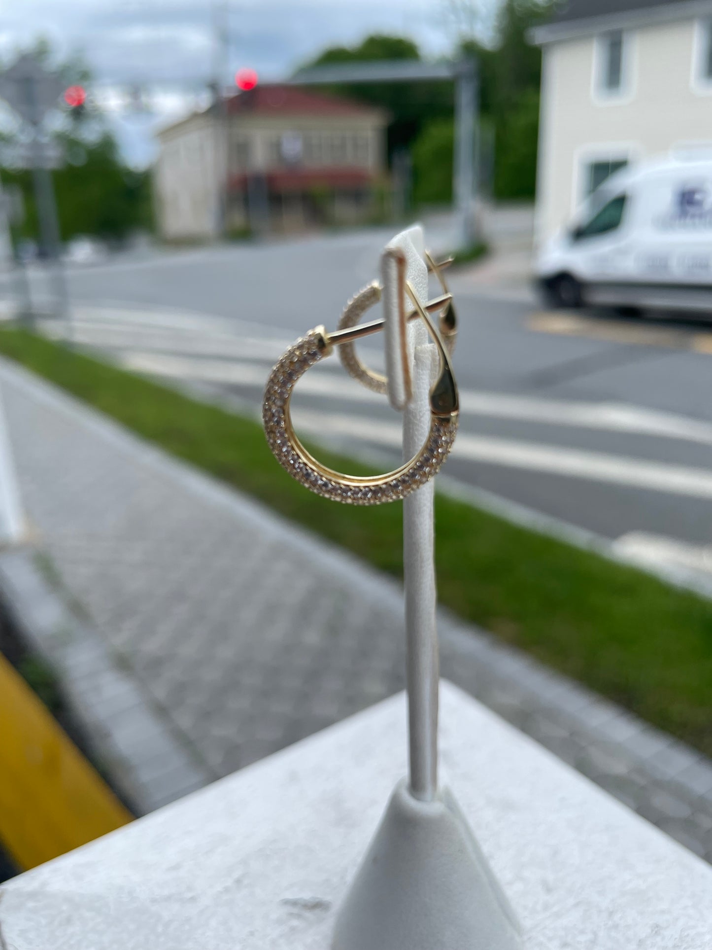 14k Gold Full Pavé Cz Hoop Earrings