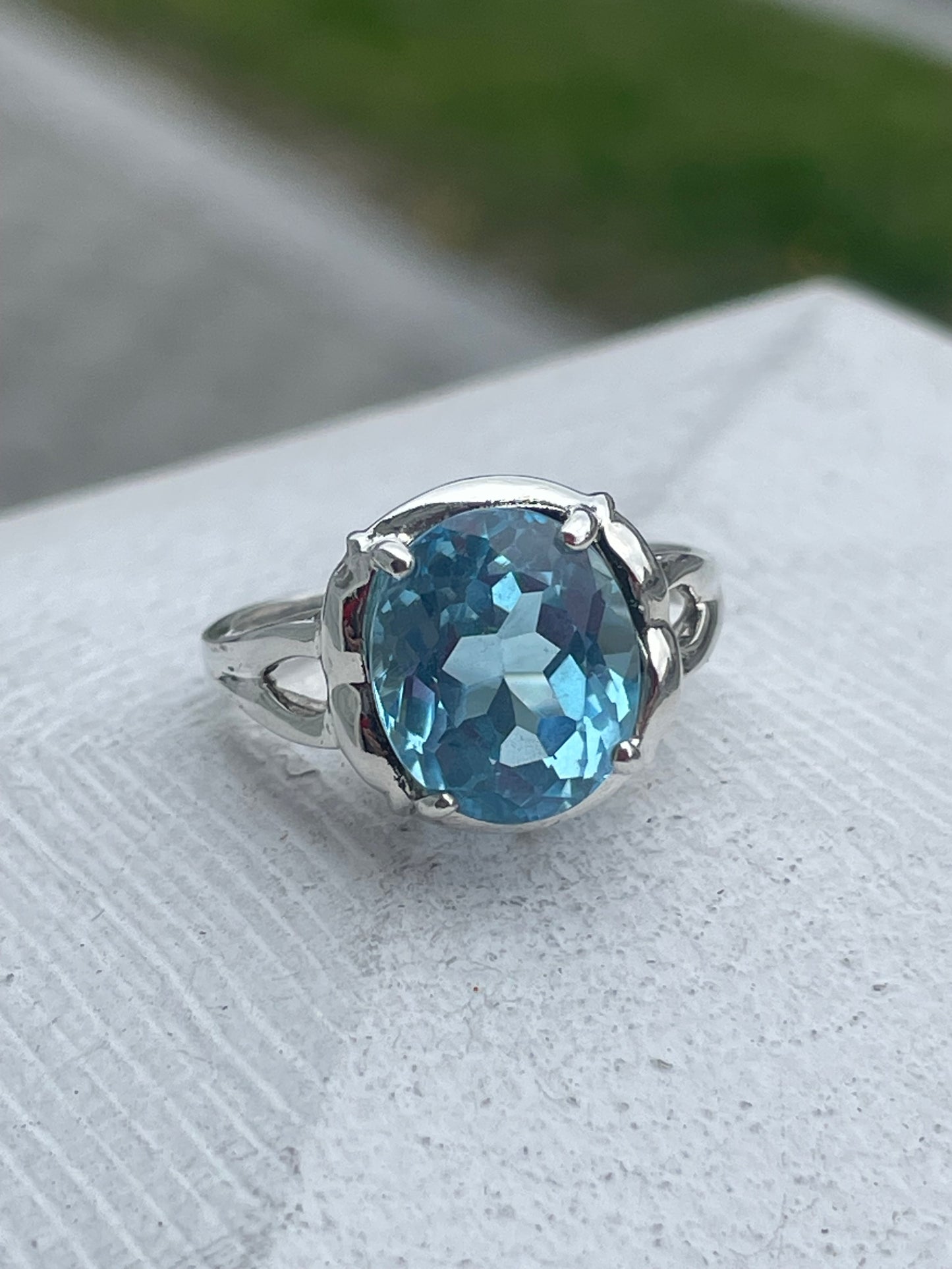925 Sterling Silver Large Blue Topaz Stone Solitaire Ring Size 9