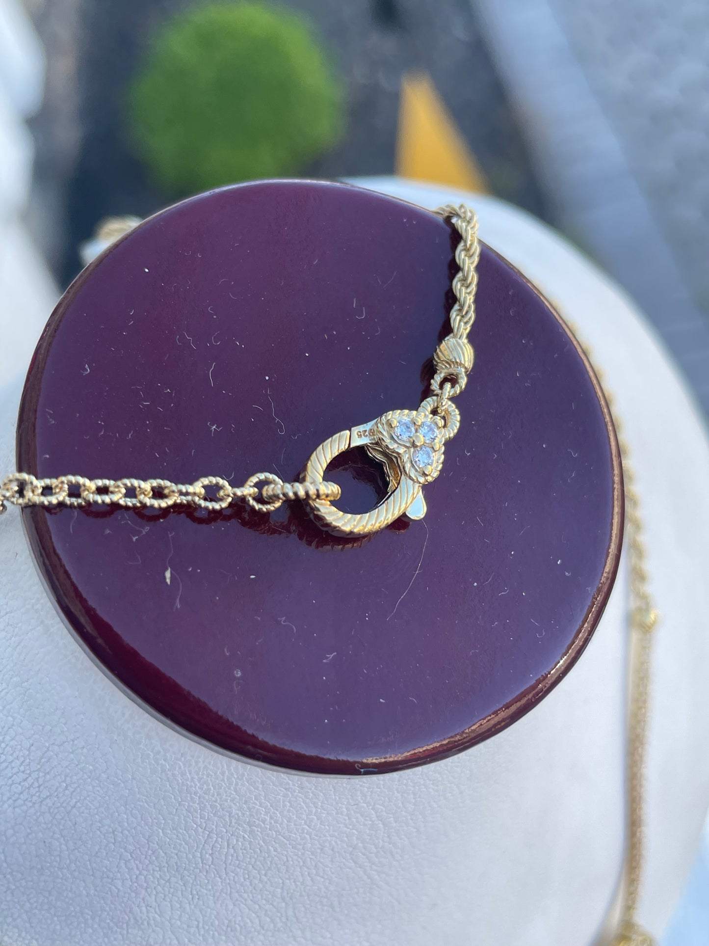 Designer Judith Ripka 925 Sterling Silver Vermeil Diamonique Cluster Necklace