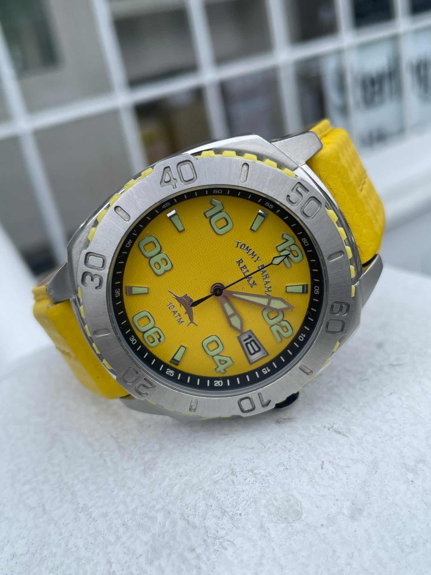 Tommy Bahama Relax Yellow Face & Yellow Leather band Relax Watch 10ATM