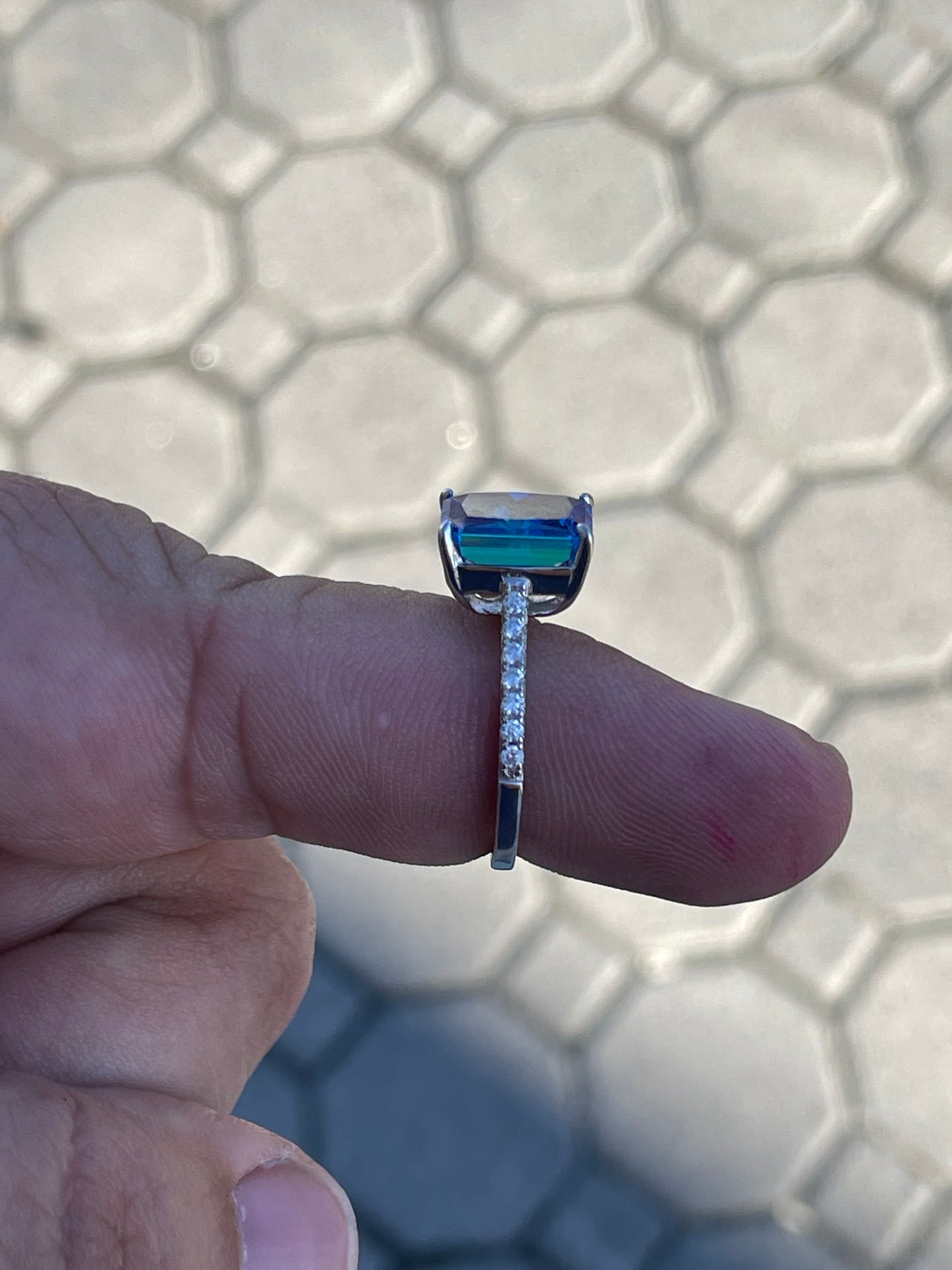 925 Sterling Silver Simulated Hampton Blue Topaz Solitaire Ring Size 6.5