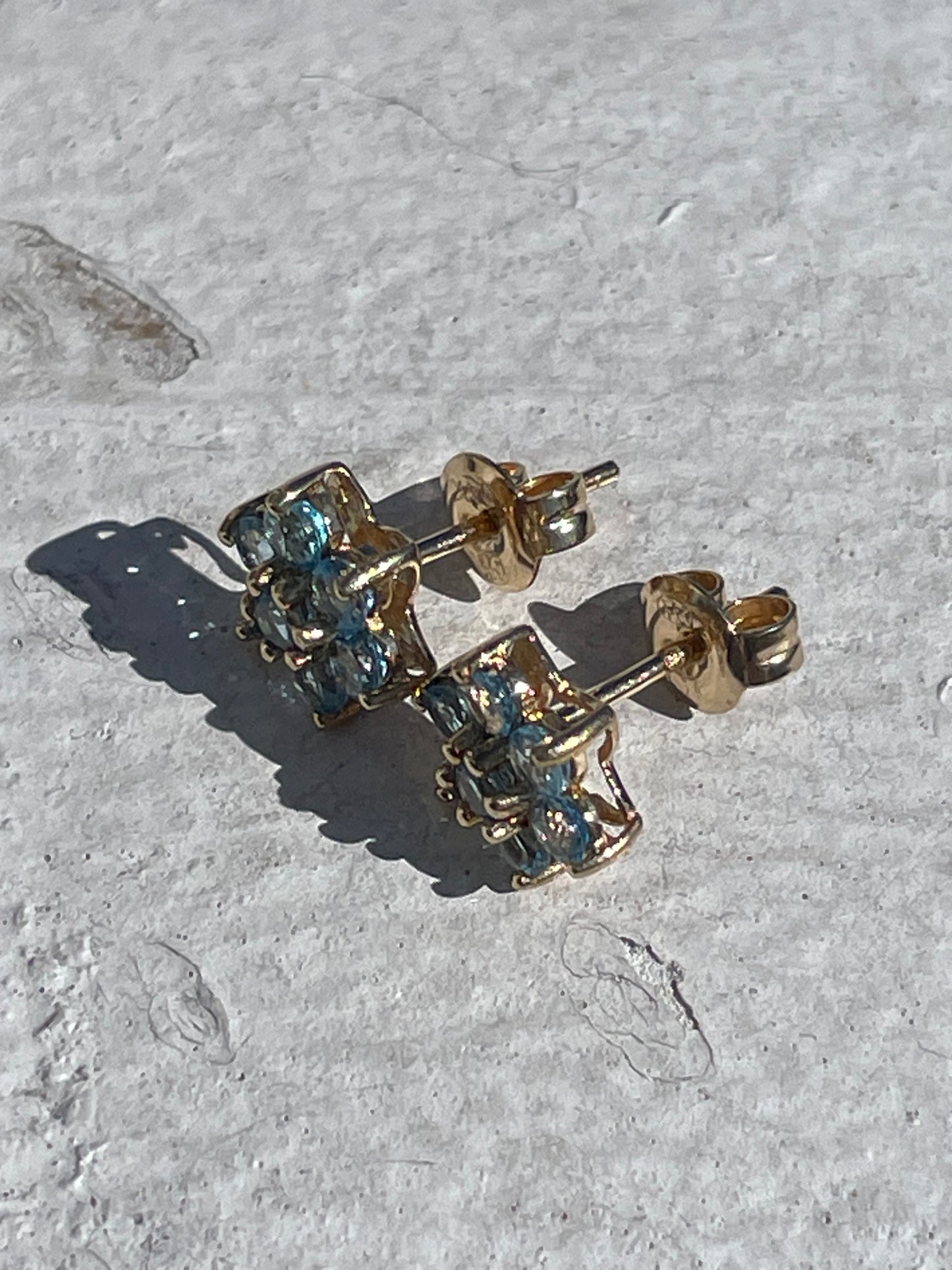 14k Blue Topaz Flower Cluster Earrings