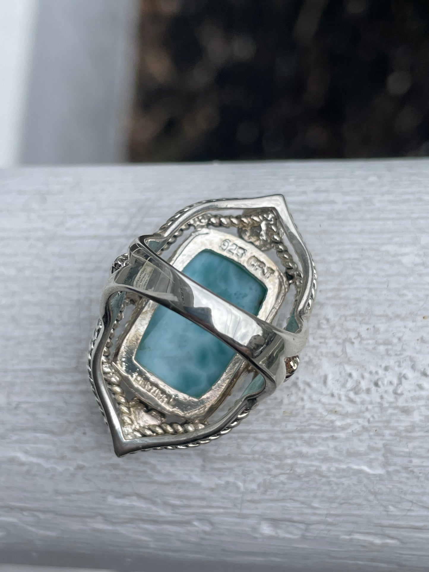 Designer CFJ 925 Sterling Silver Large Larimar Stone Ring Size 7.5